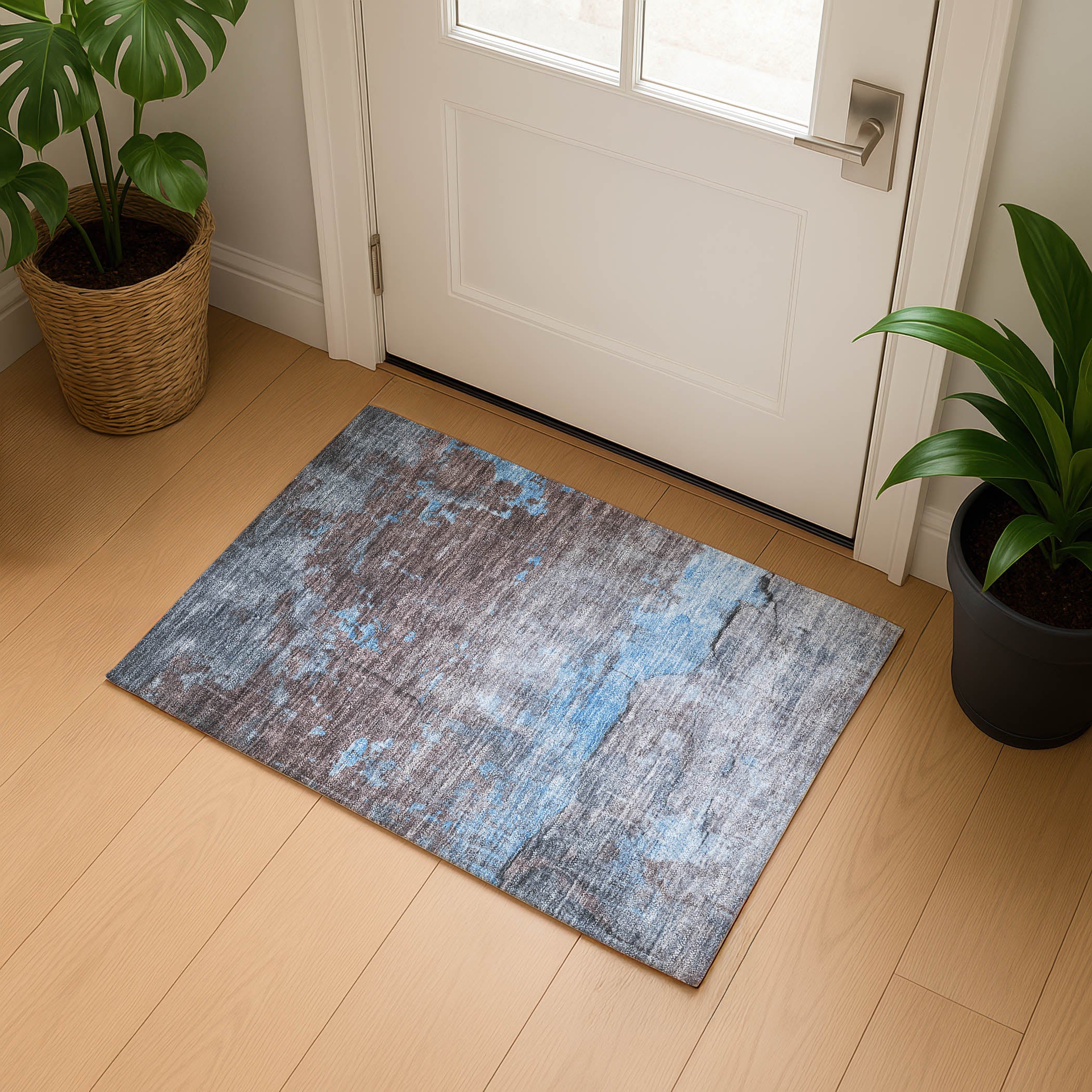 Kathmandu Machine Washable Transitional Sky Blue Rug 1'8" x 2'6" #shape_Rectangle