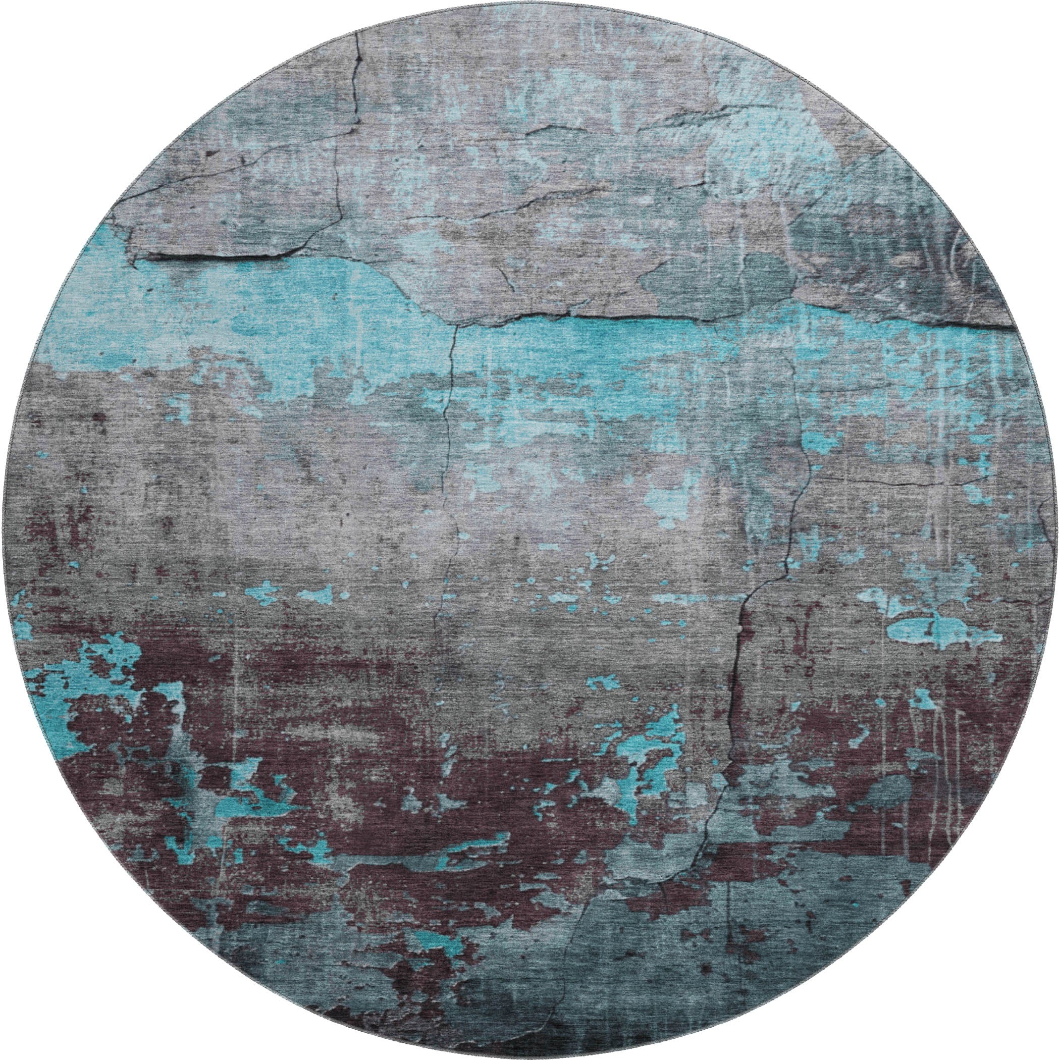 Kathmandu Machine Washable Transitional Teal Rug 8' x 8' #shape_Round