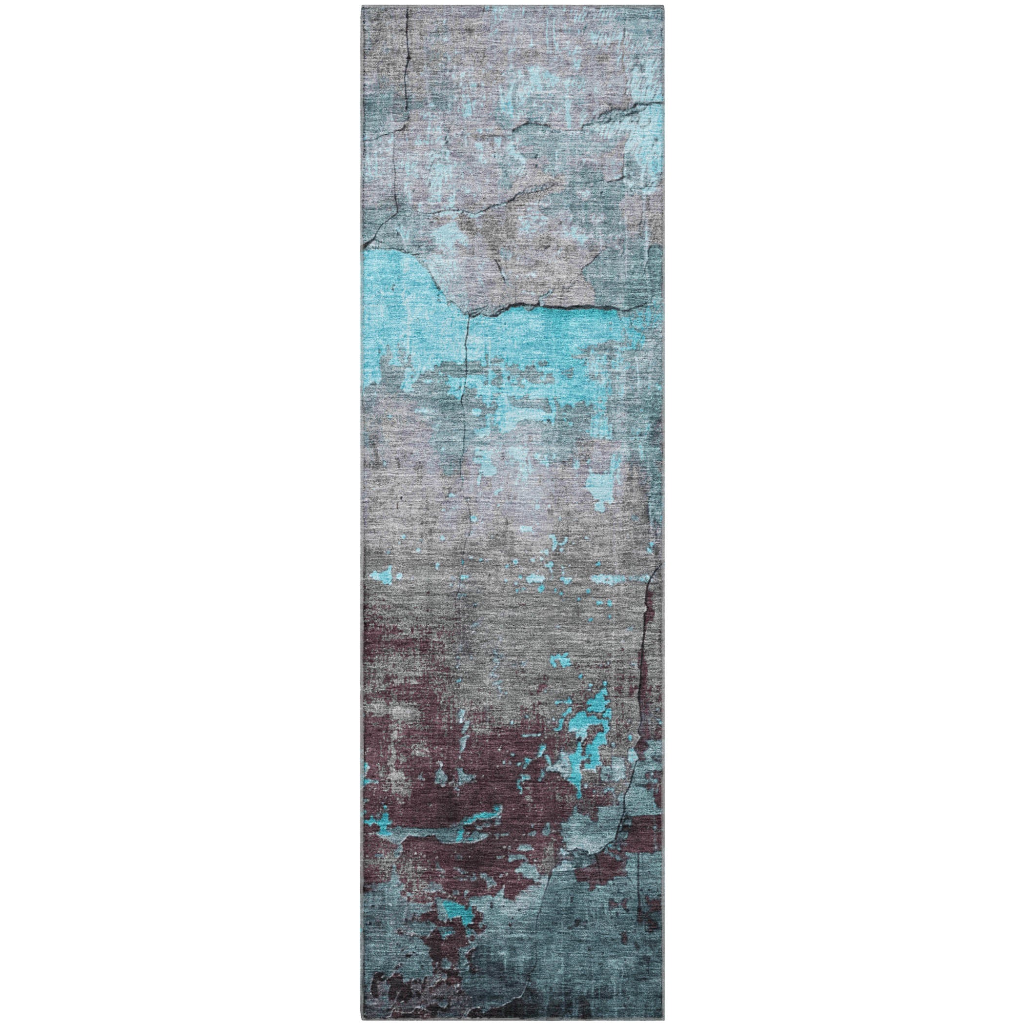 Kathmandu Machine Washable Transitional Teal Rug 2'3" x 7'6" #shape_Runner