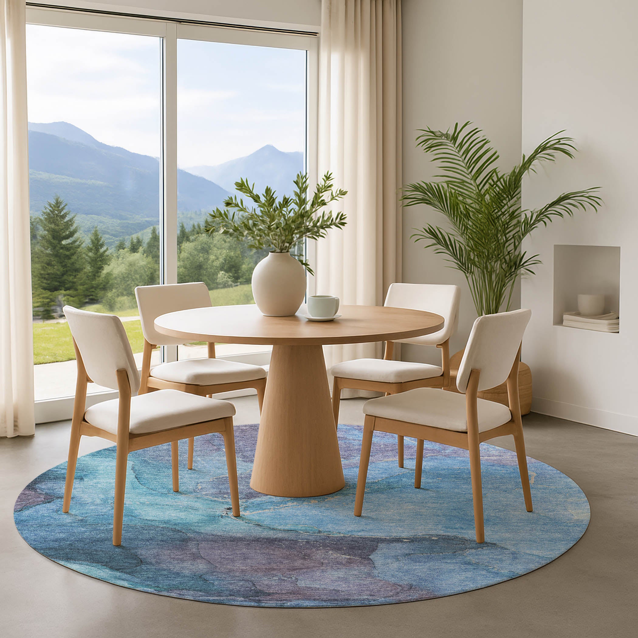 Antigua Machine Washable Transitional Blue Rug 8' x 8' #shape_Round