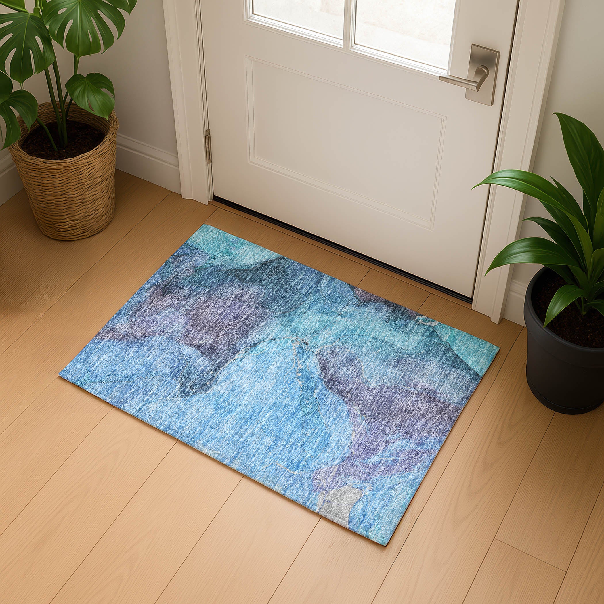 Antigua Machine Washable Transitional Blue Rug 1'8" x 2'6" #shape_Rectangle