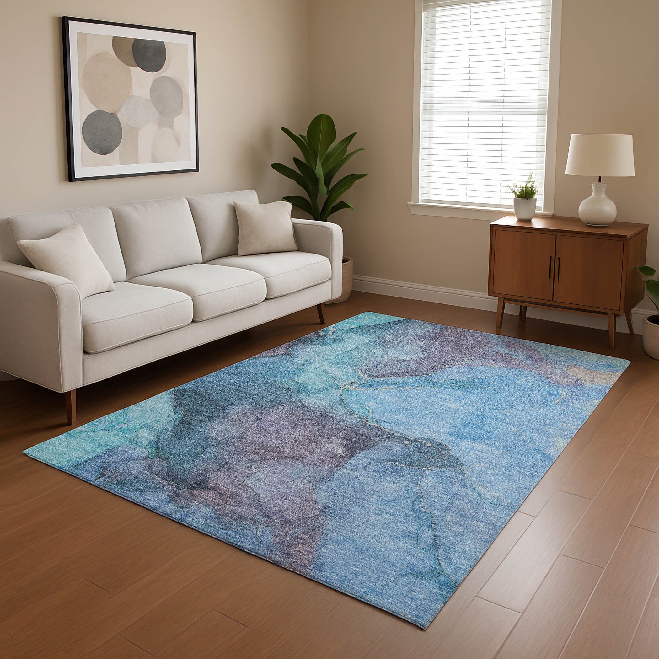 Antigua Machine Washable Transitional Blue Rug 2'6" x 3'10" #shape_Rectangle