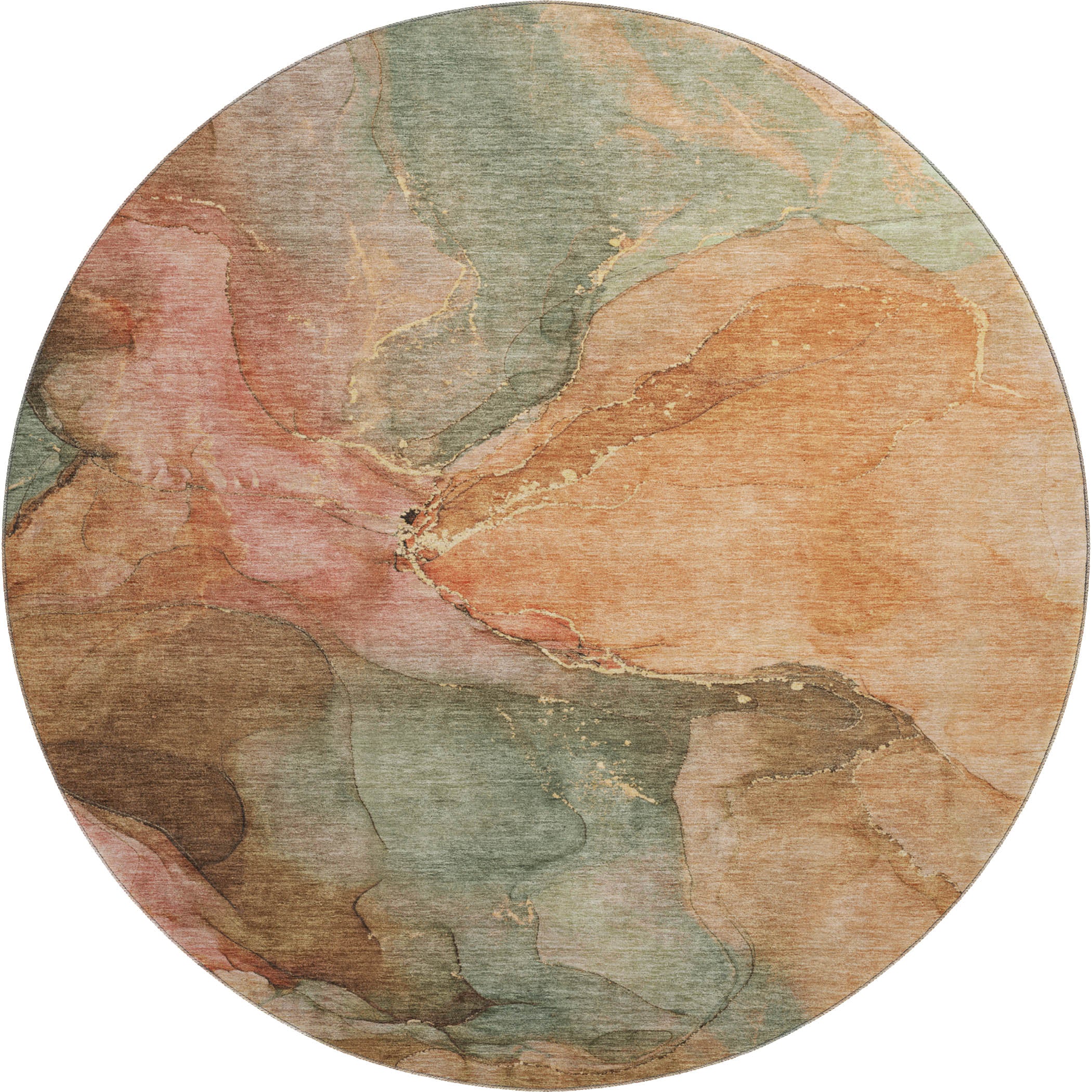 Antigua Machine Washable Transitional Coral Orange Rug 8' x 8' #shape_Round