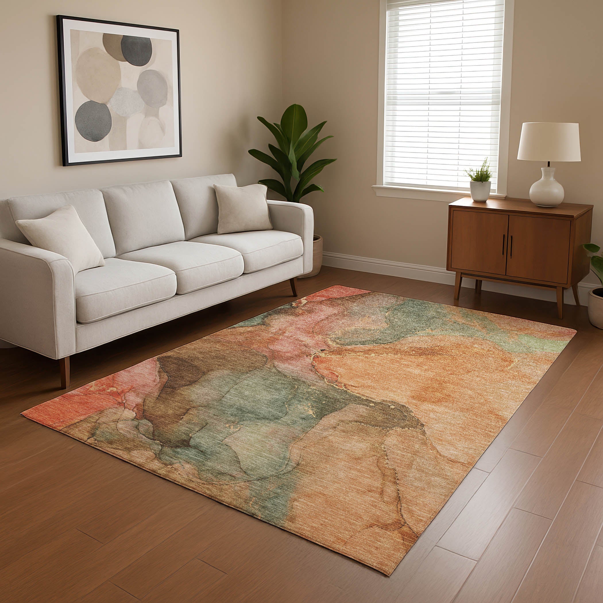 Antigua Machine Washable Transitional Coral Orange Rug 2'6" x 3'10" #shape_Rectangle