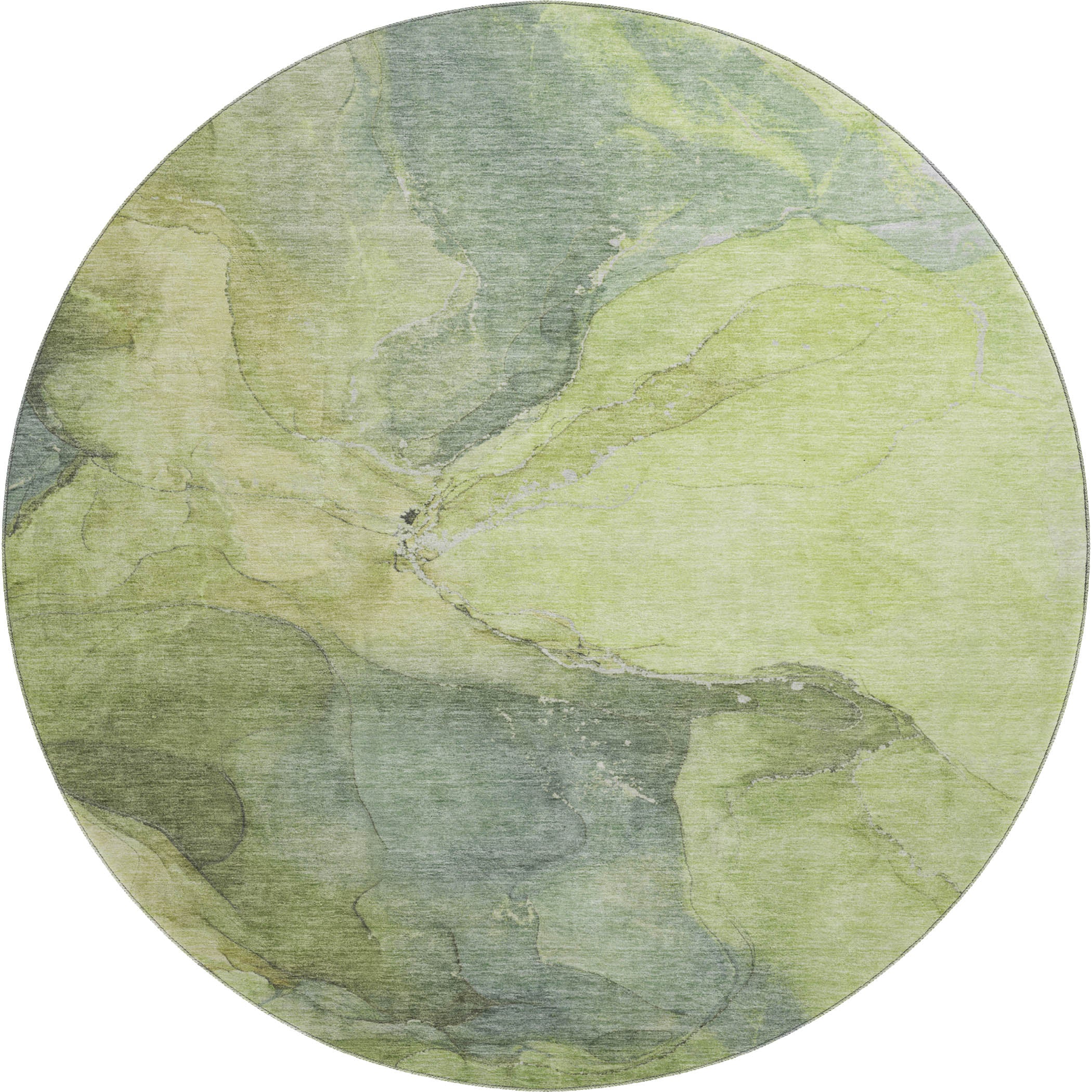Antigua Machine Washable Transitional Green Rug 8' x 8' #shape_Round