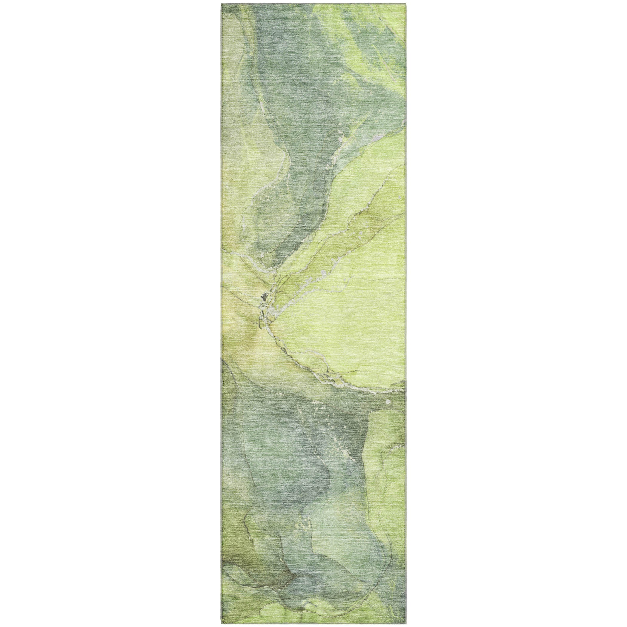 Antigua Machine Washable Transitional Green Rug 2'3" x 7'6" #shape_Runner