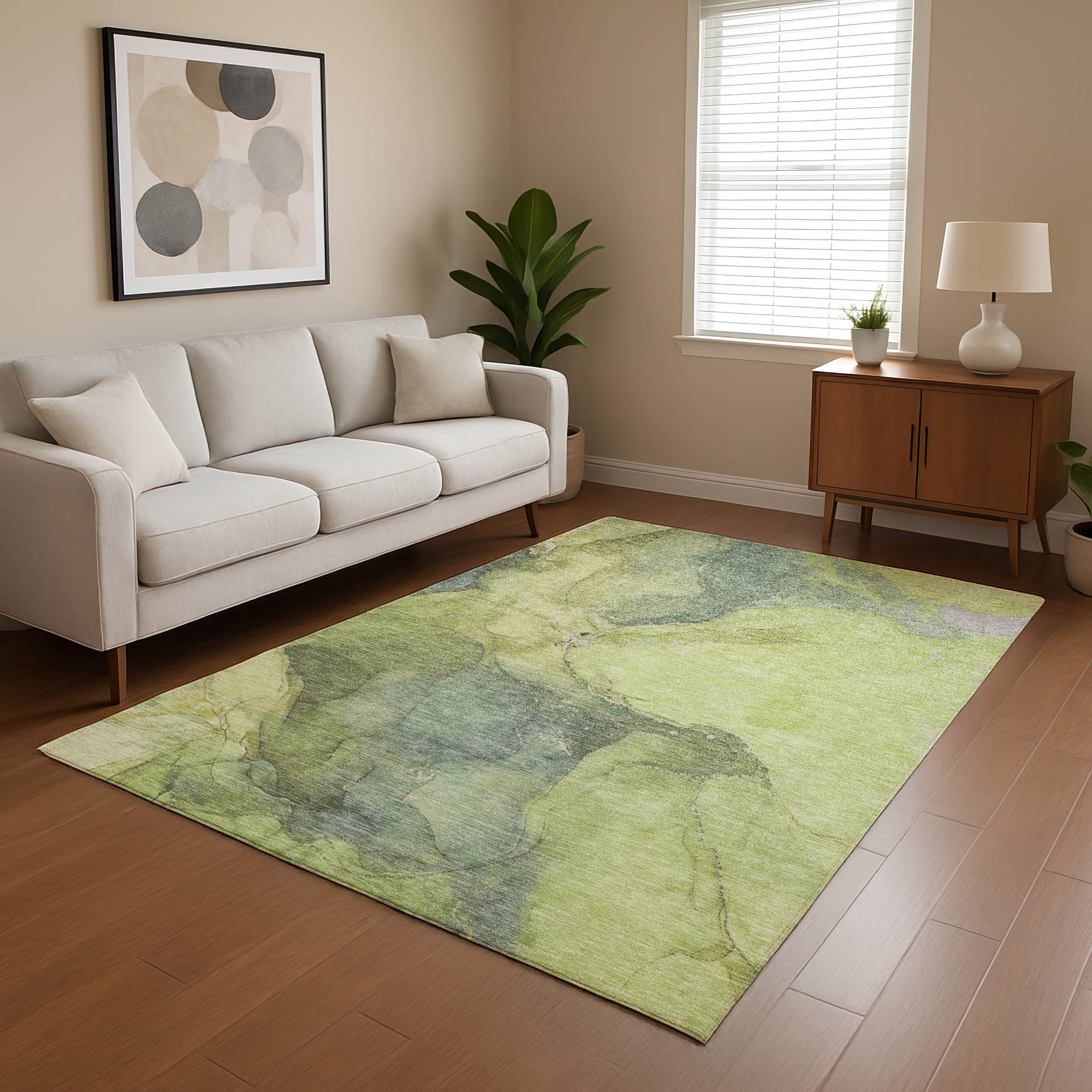 Antigua Machine Washable Transitional Green Rug 2'6" x 3'10" #shape_Rectangle