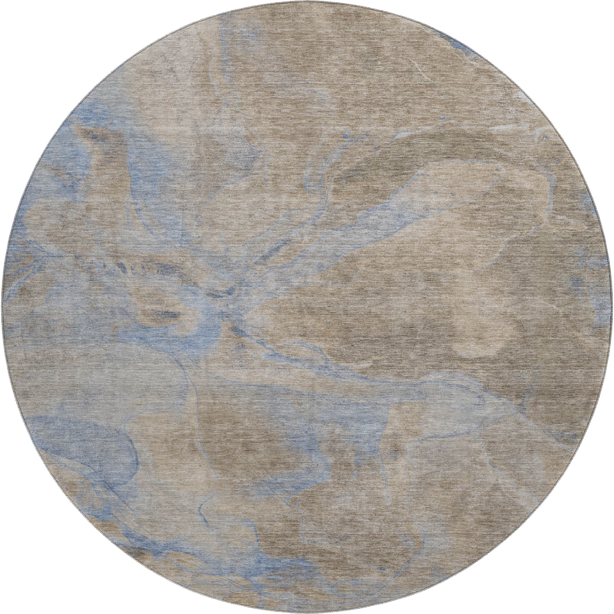 Antigua Machine Washable Transitional Taupe Brown Rug 8' x 8' #shape_Round
