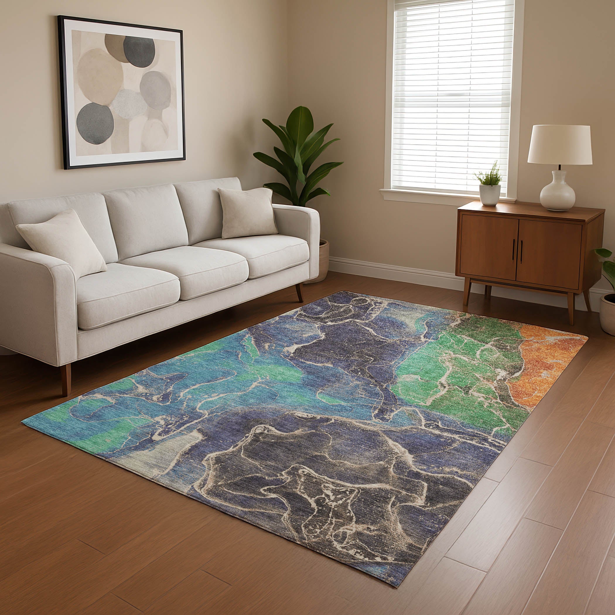 Colombo Machine Washable Transitional Blue Rug 2'6" x 3'10" #shape_Rectangle