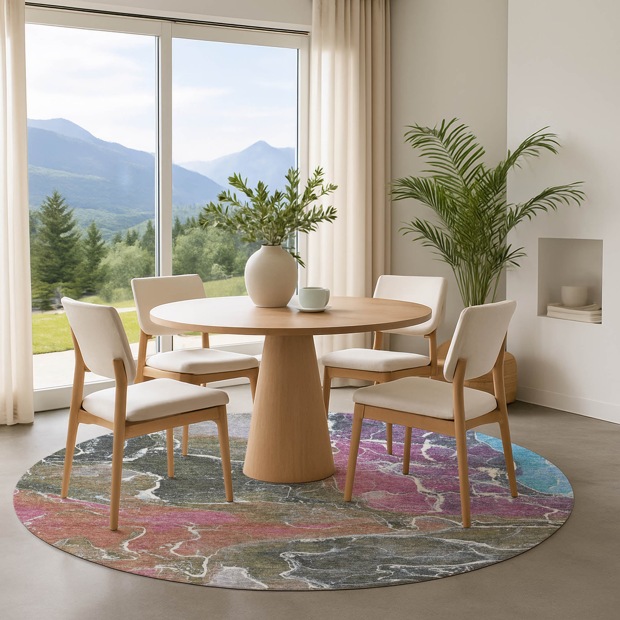 Colombo Machine Washable Transitional Brown Rug 8' x 8' #shape_Round
