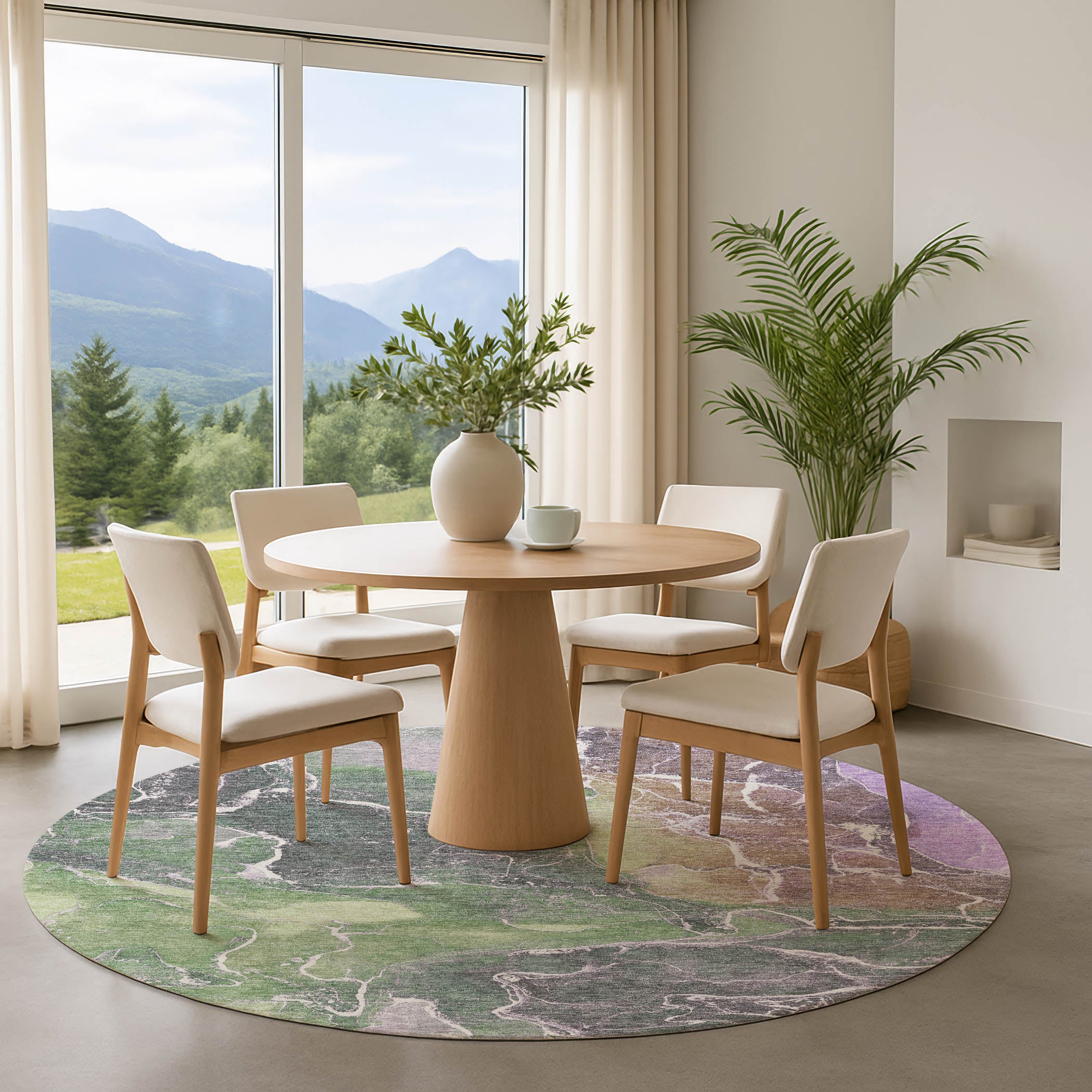 Colombo Machine Washable Transitional Green Rug 8' x 8' #shape_Round