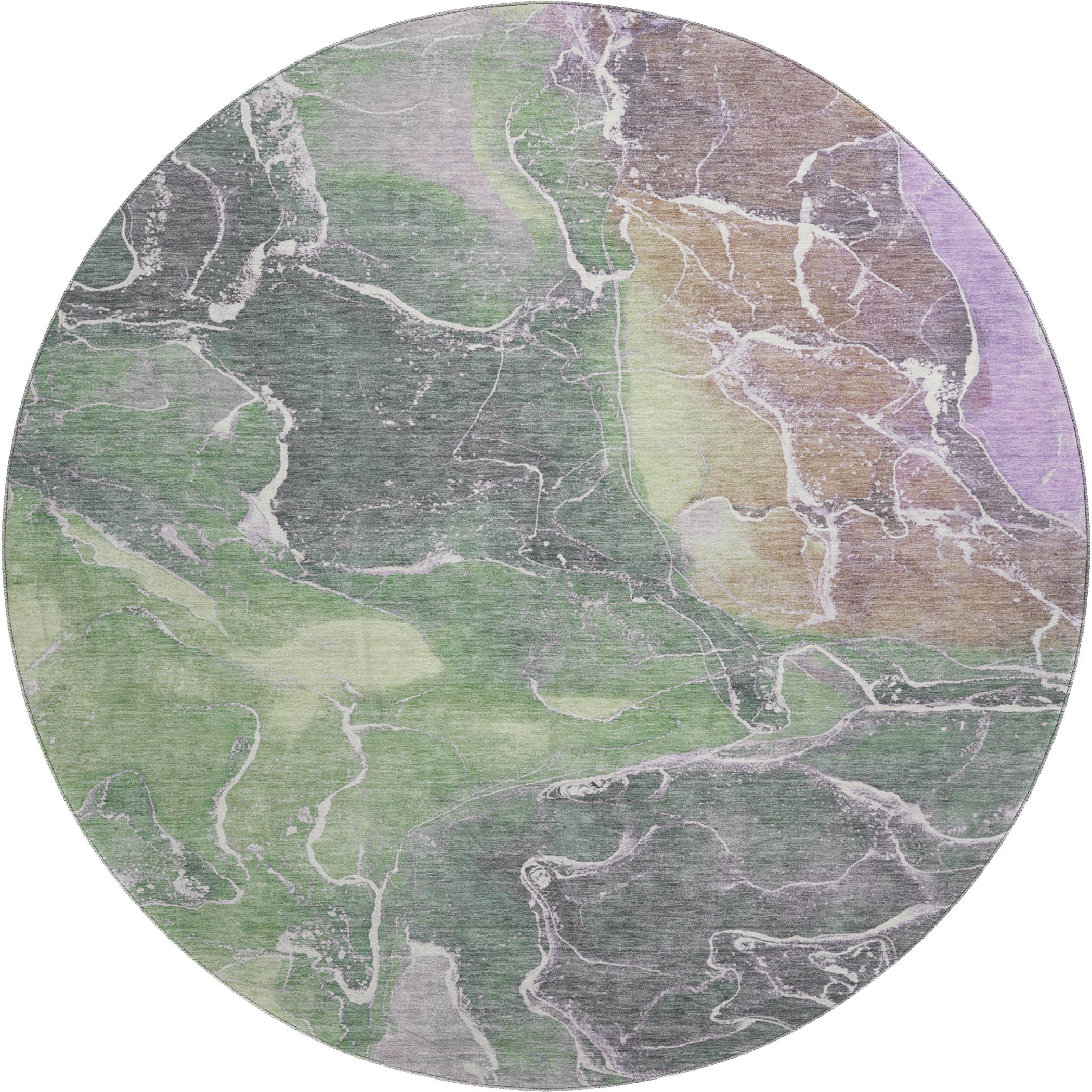 Colombo Machine Washable Transitional Green Rug 8' x 8' #shape_Round