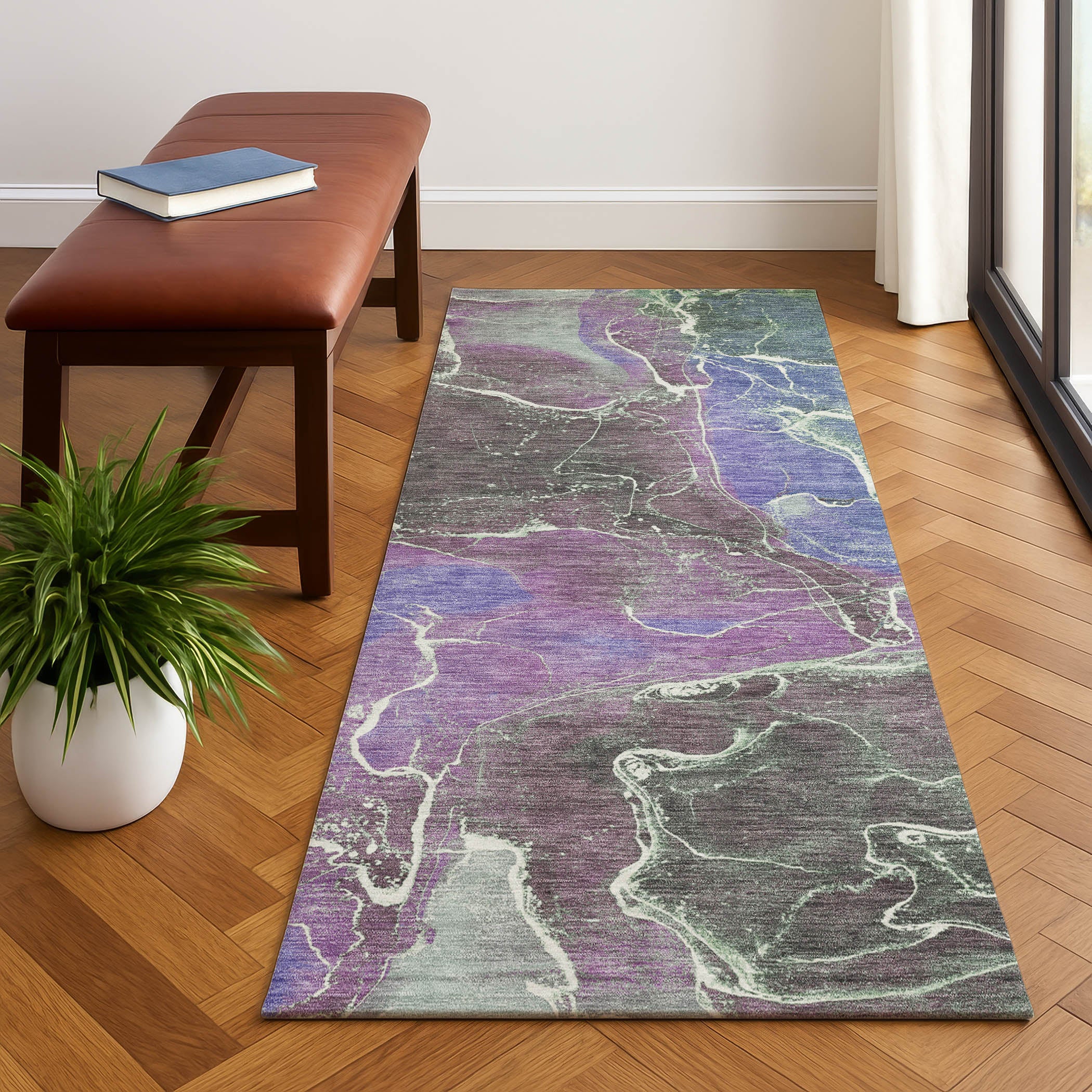 Colombo Machine Washable Transitional Purple Rug 2'3" x 7'6" #shape_Runner