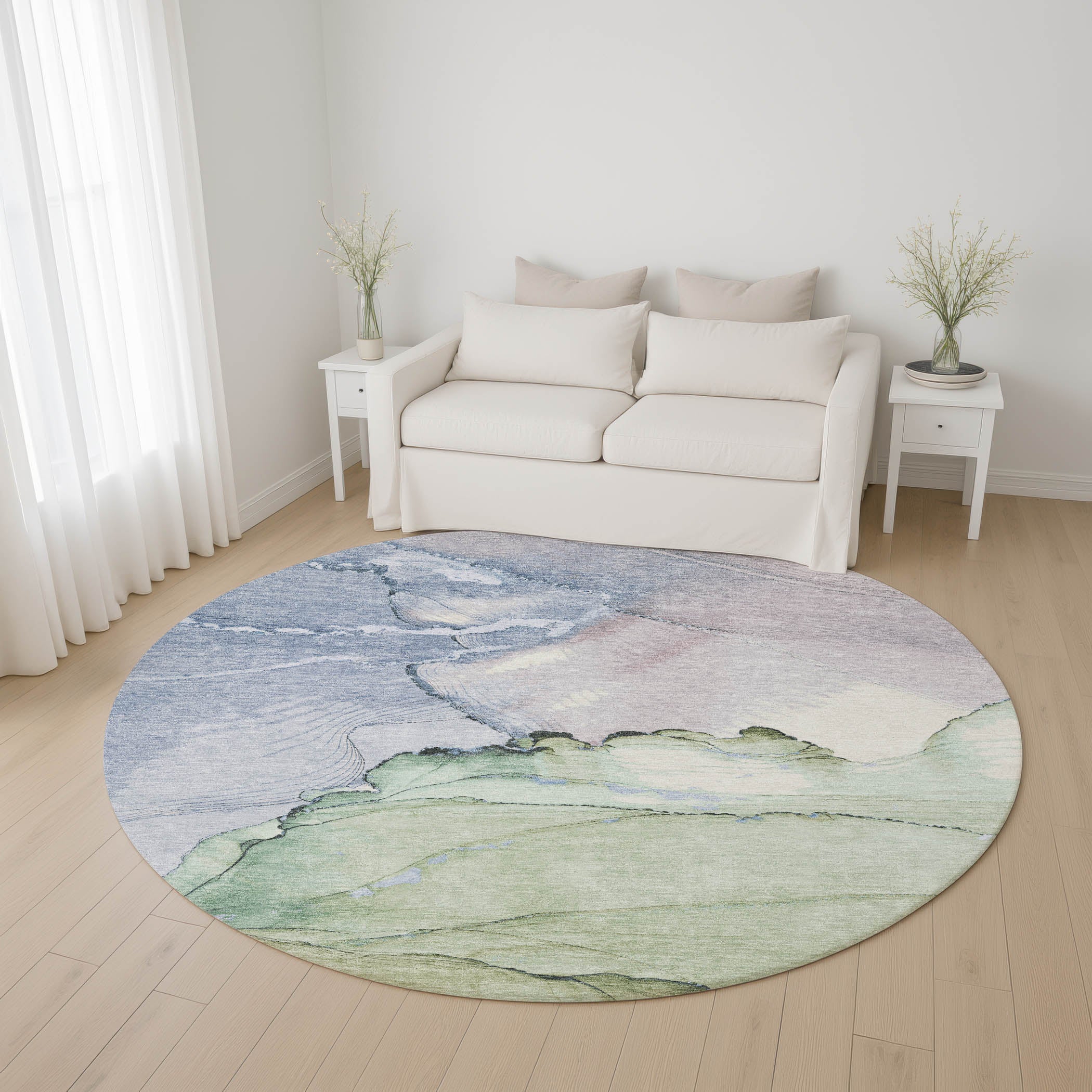 Bruges Machine Washable Transitional Aloe Green Rug 8' x 8' #shape_Round
