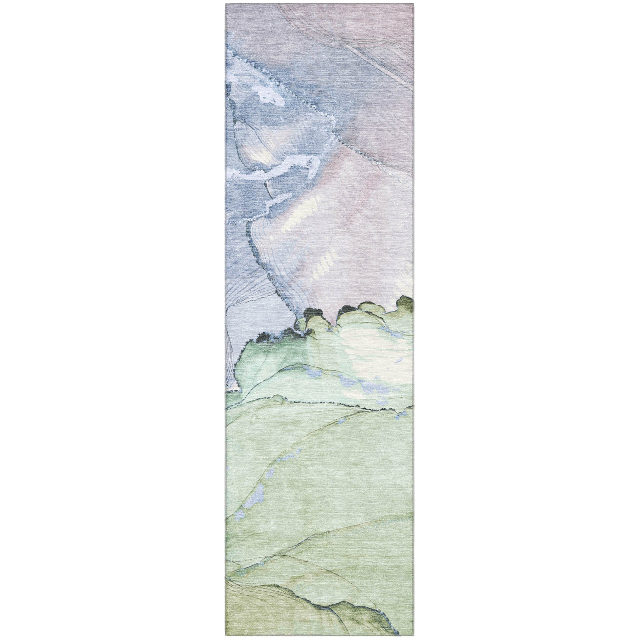 Bruges Machine Washable Transitional Aloe Green Rug 2'3" x 7'6" #shape_Runner