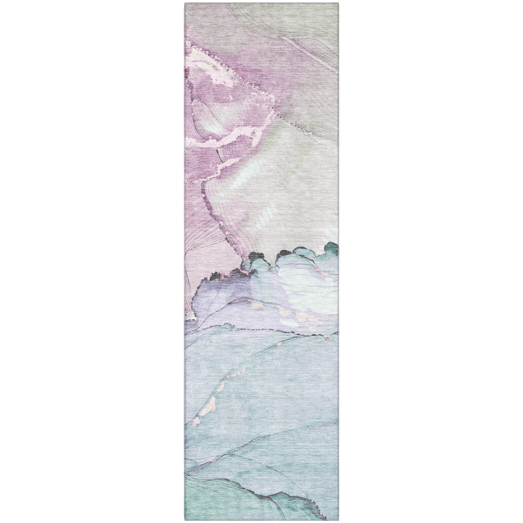 Bruges Machine Washable Transitional Seafoam Blue Rug 2'3" x 7'6" #shape_Runner