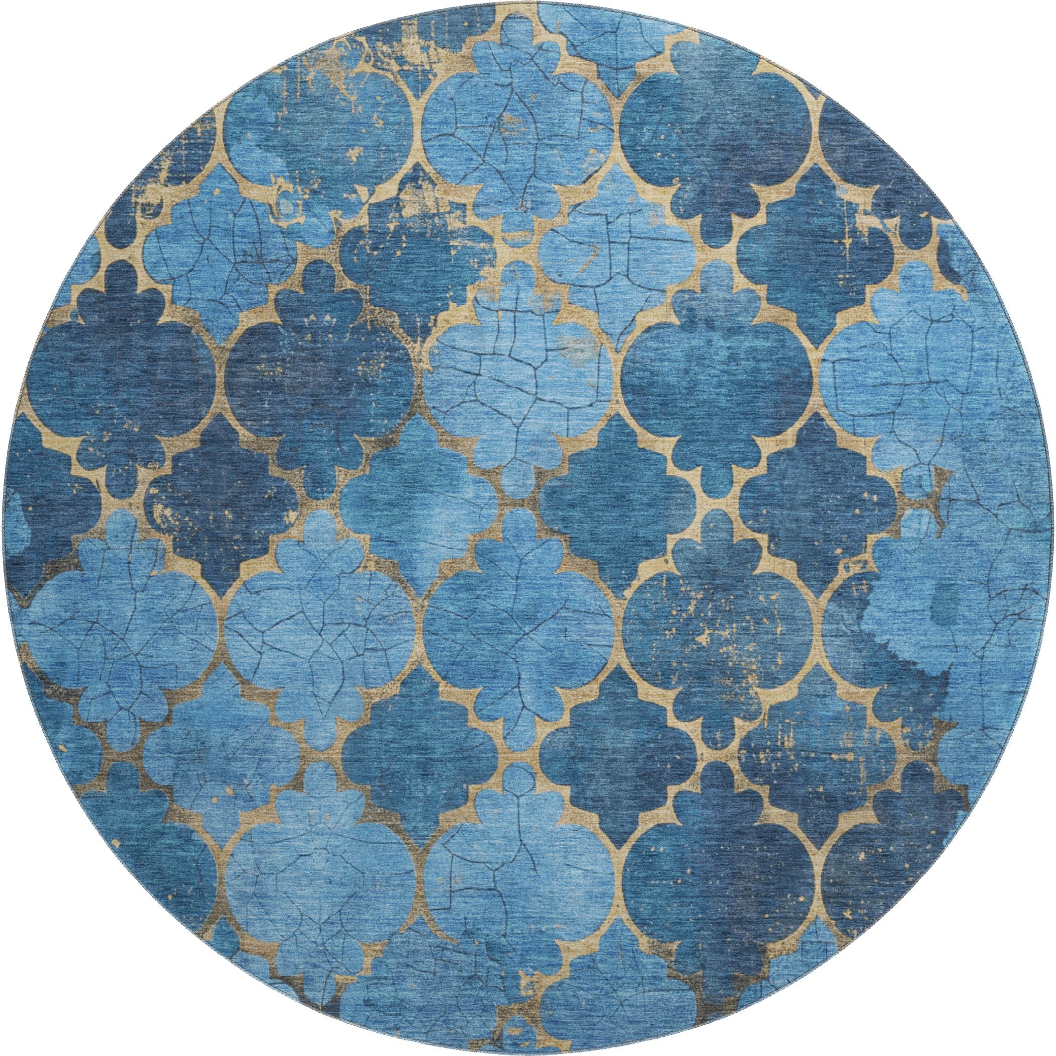 Florence Machine Washable Transitional Blue Rug 8' x 8' #shape_Round