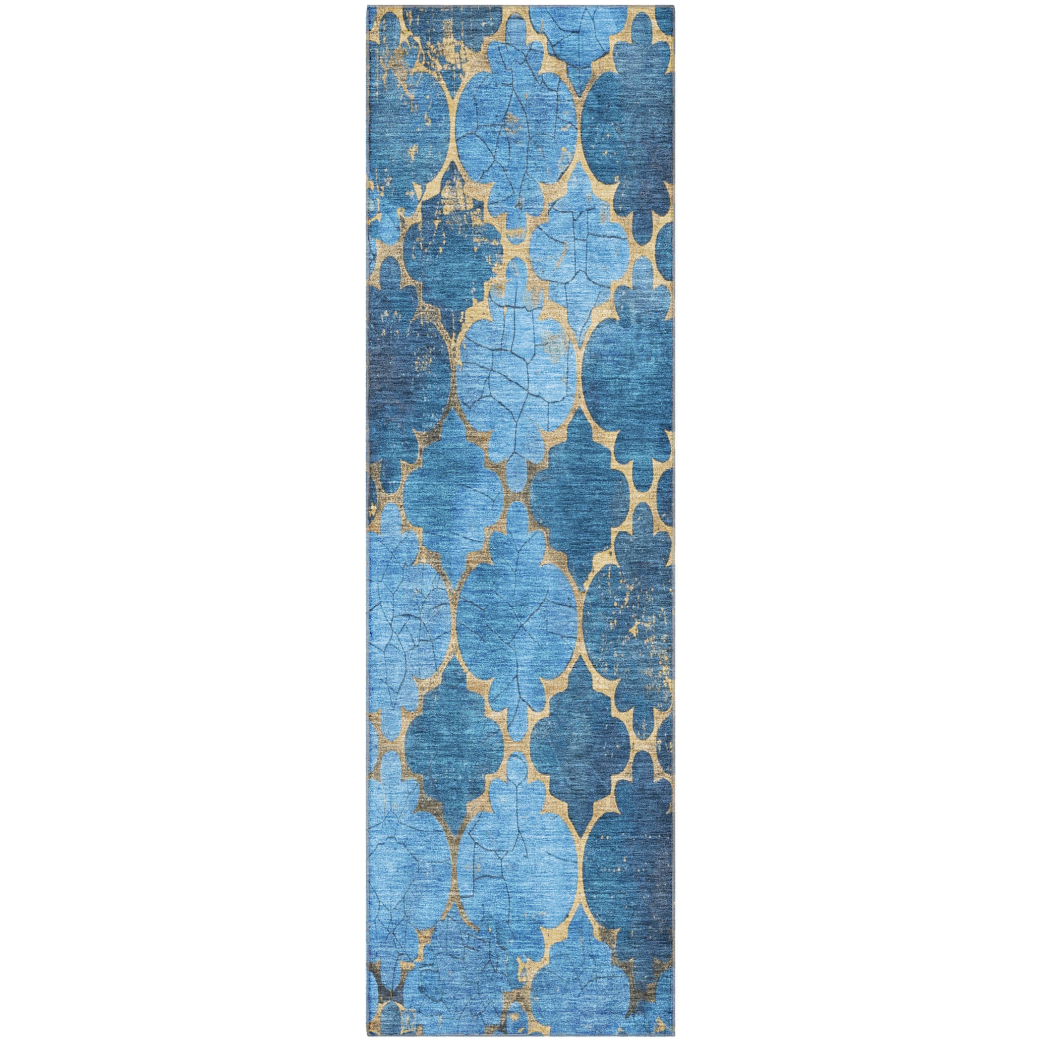 Florence Machine Washable Transitional Blue Rug 2'3" x 7'6" #shape_Runner