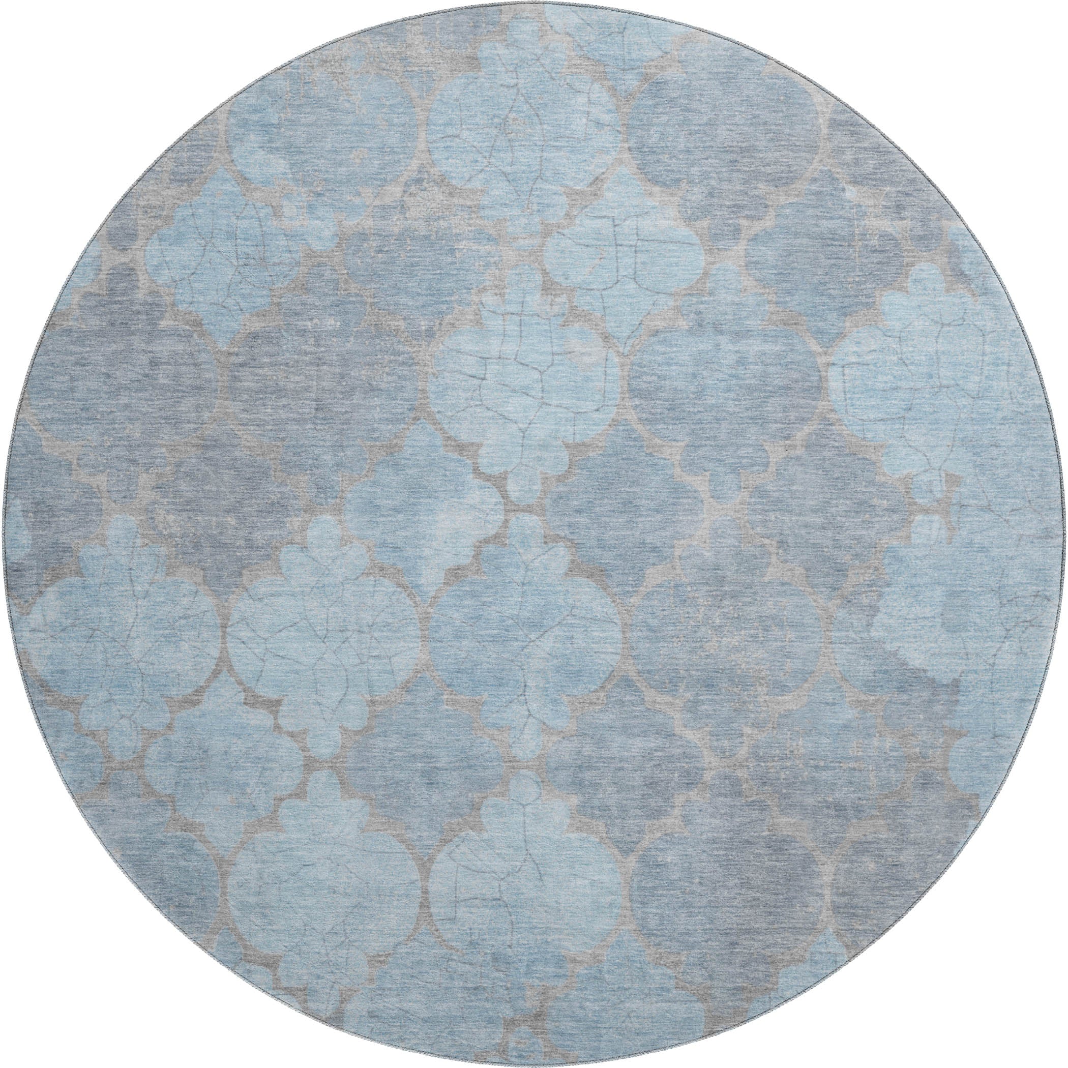 Florence Machine Washable Transitional Denim Blue Rug 8' x 8' #shape_Round