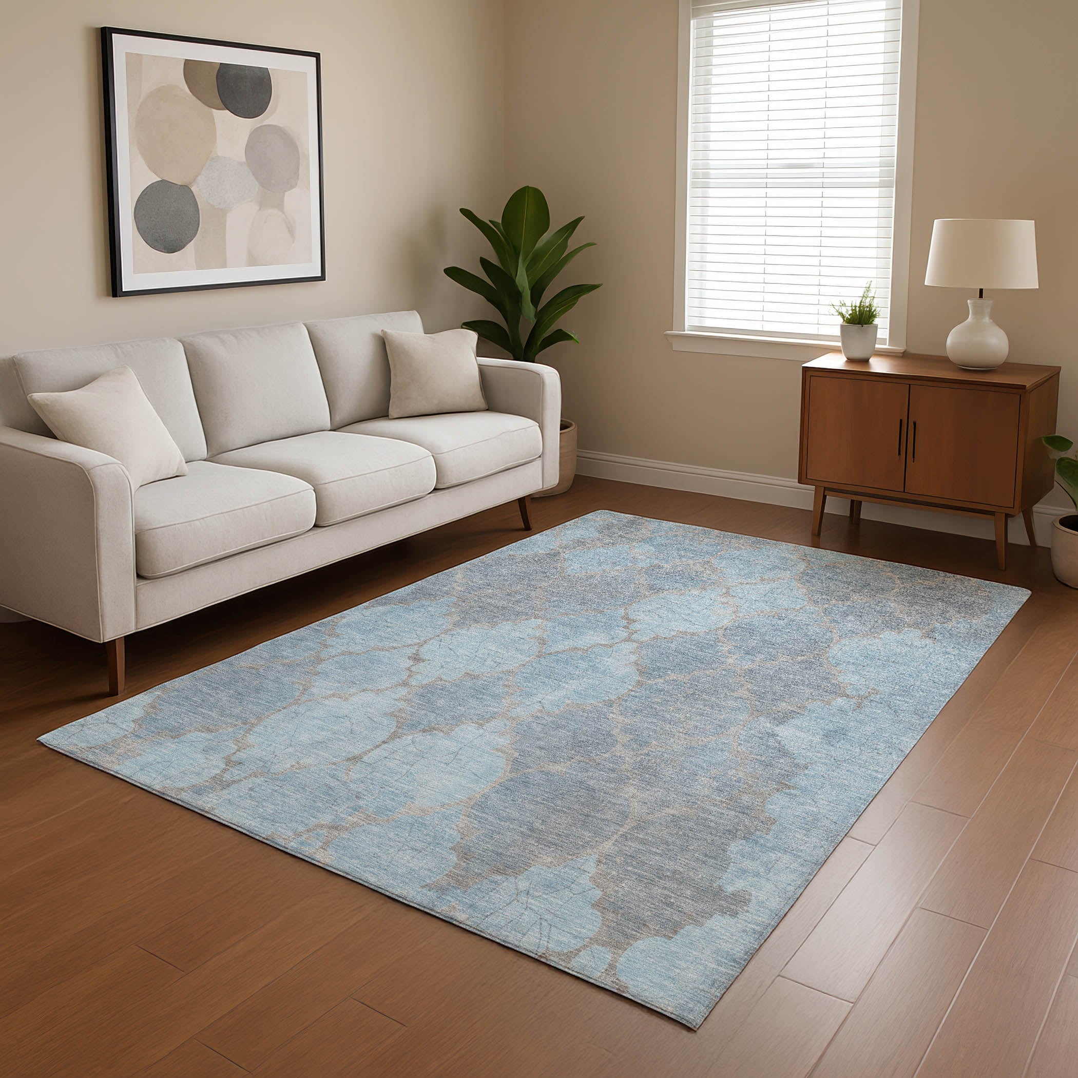 Florence Machine Washable Transitional Denim Blue Rug 2'6" x 3'10" #shape_Rectangle