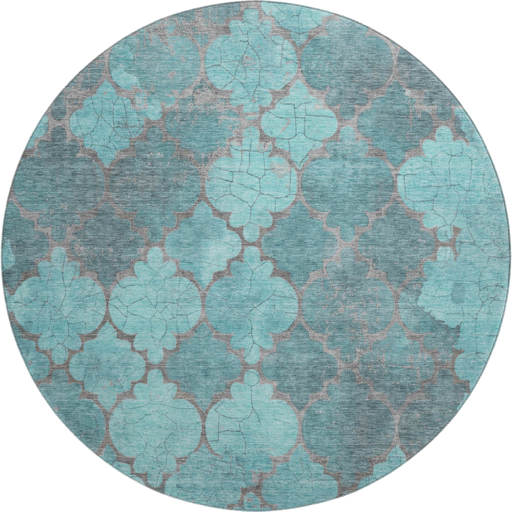 Florence Machine Washable Transitional Teal Rug 8' x 8' #shape_Round