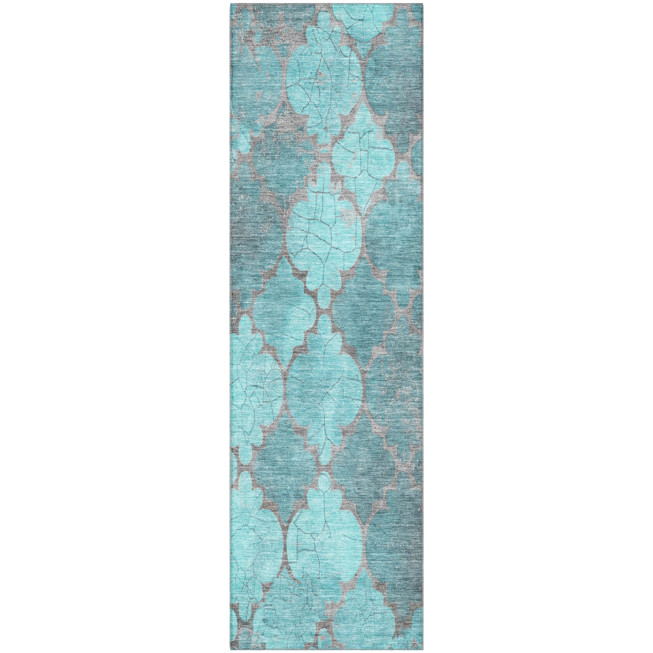 Florence Machine Washable Transitional Teal Rug 2'3" x 7'6" #shape_Runner