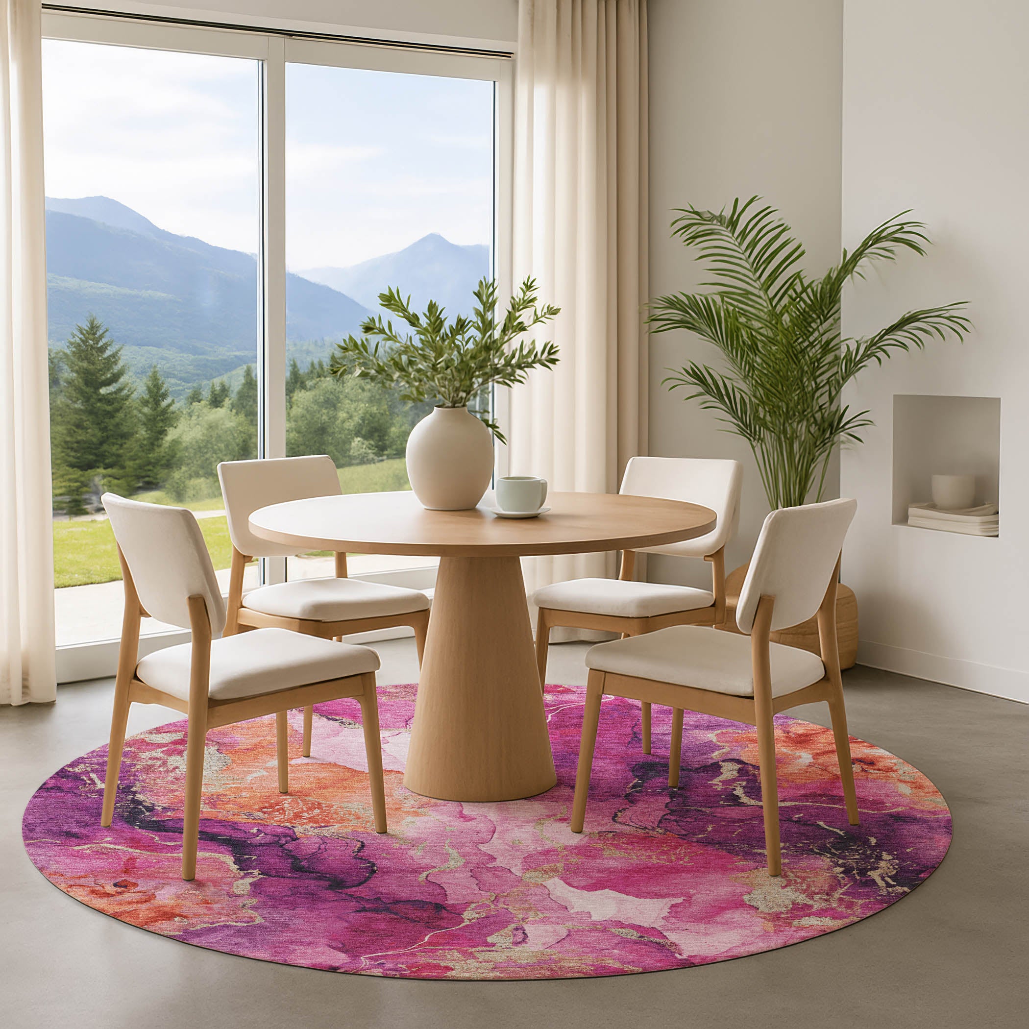 Montevideo Machine Washable Transitional Garnet Red Rug 8' x 8' #shape_Round