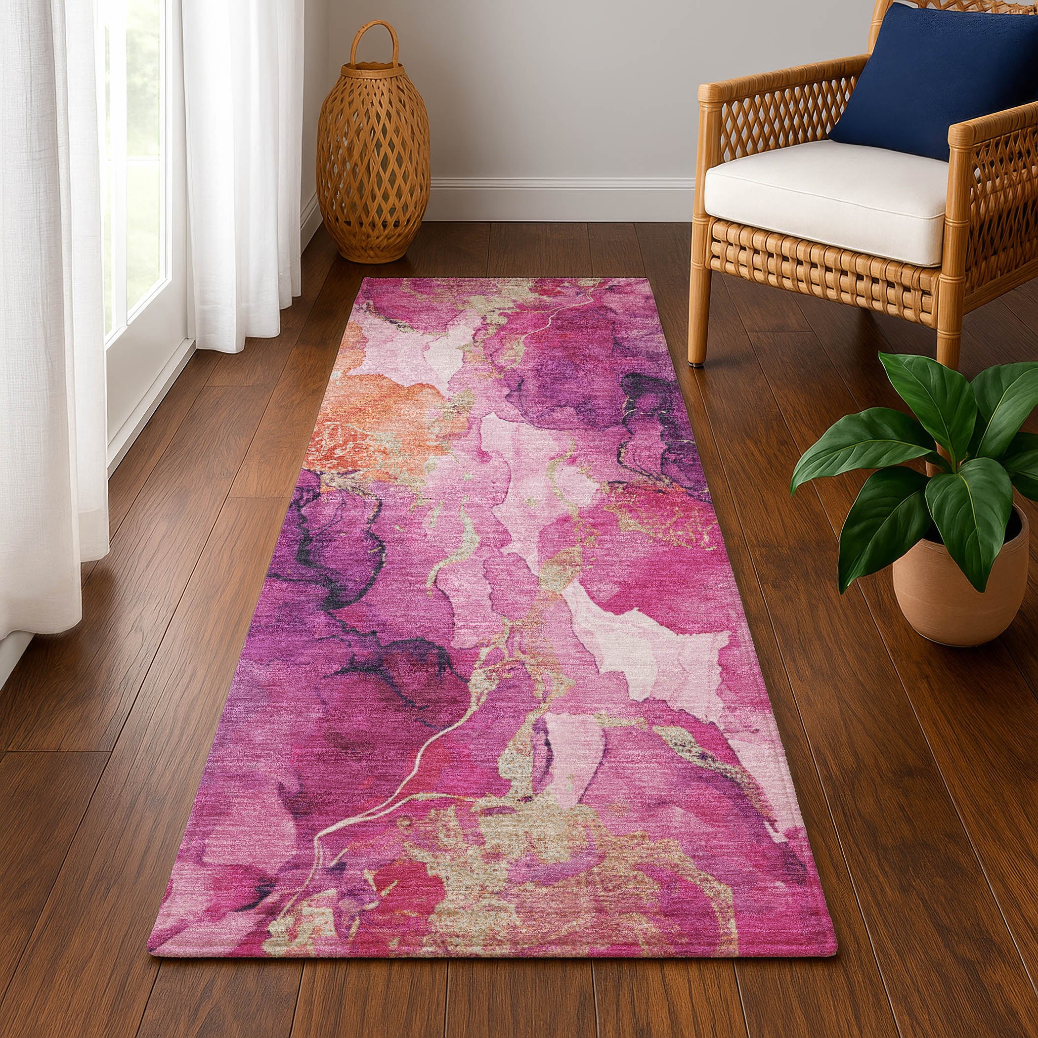 Montevideo Machine Washable Transitional Garnet Red Rug 2'3" x 7'6" #shape_Runner