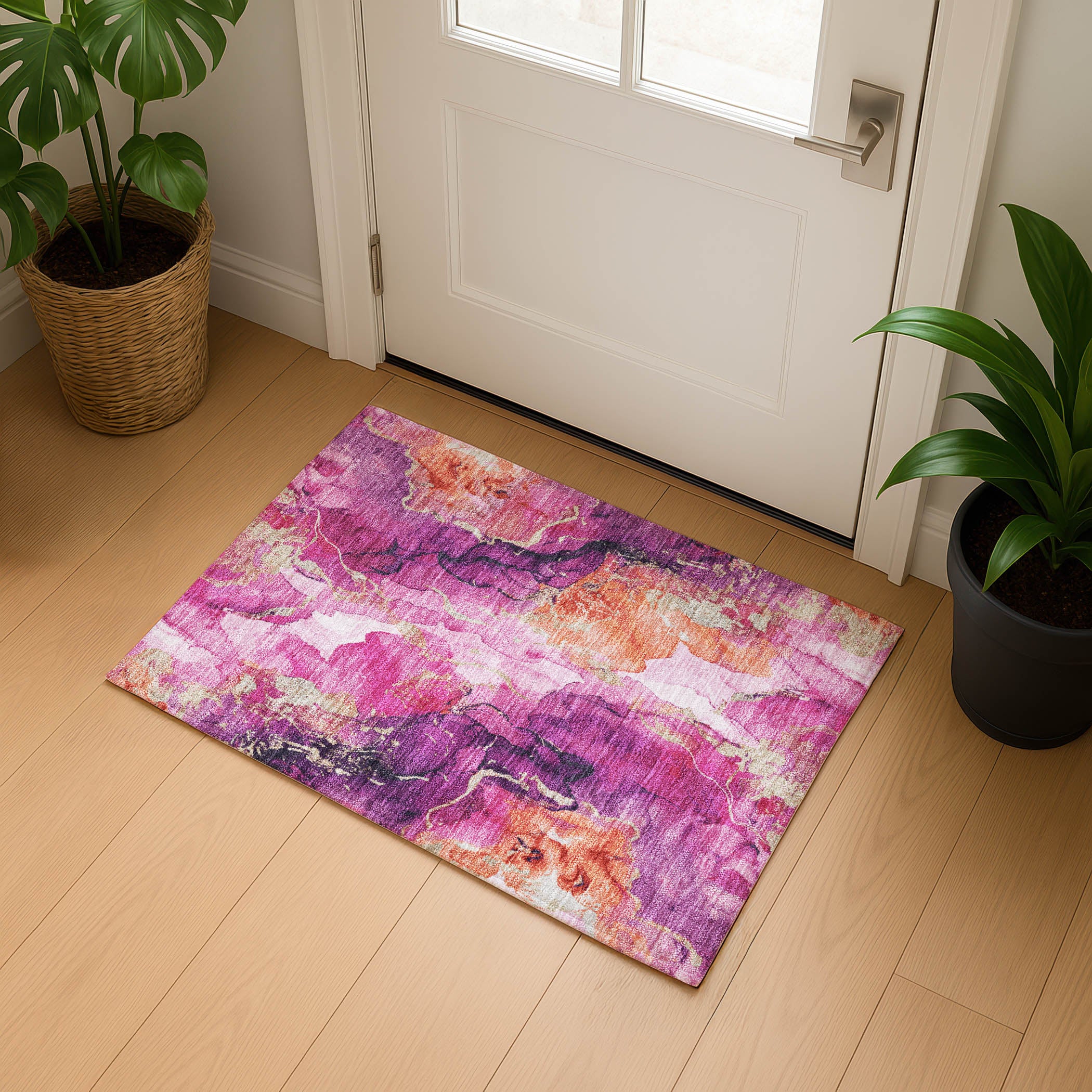 Montevideo Machine Washable Transitional Garnet Red Rug 1'8" x 2'6" #shape_Rectangle