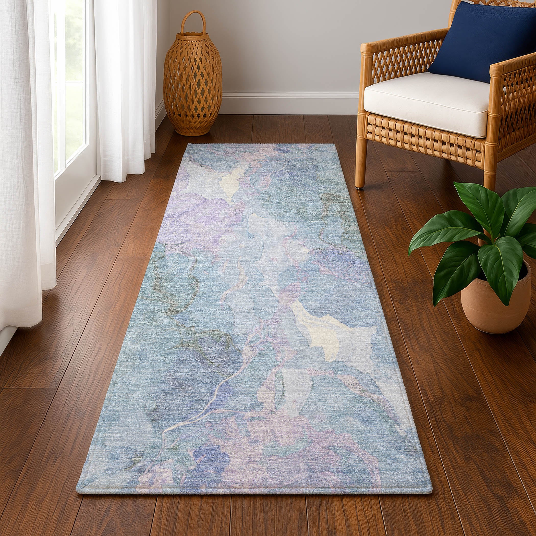 Montevideo Machine Washable Transitional Lavender Purple Rug 2'3" x 7'6" #shape_Runner