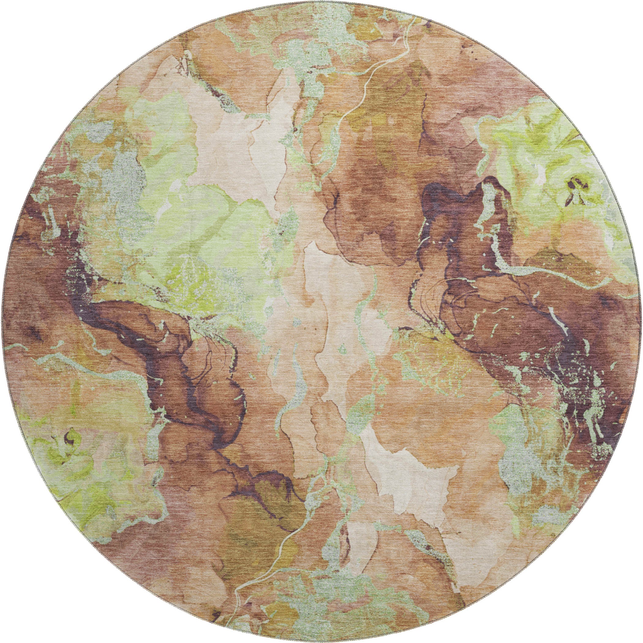Montevideo Machine Washable Transitional Mocha Brown Rug 8' x 8' #shape_Round