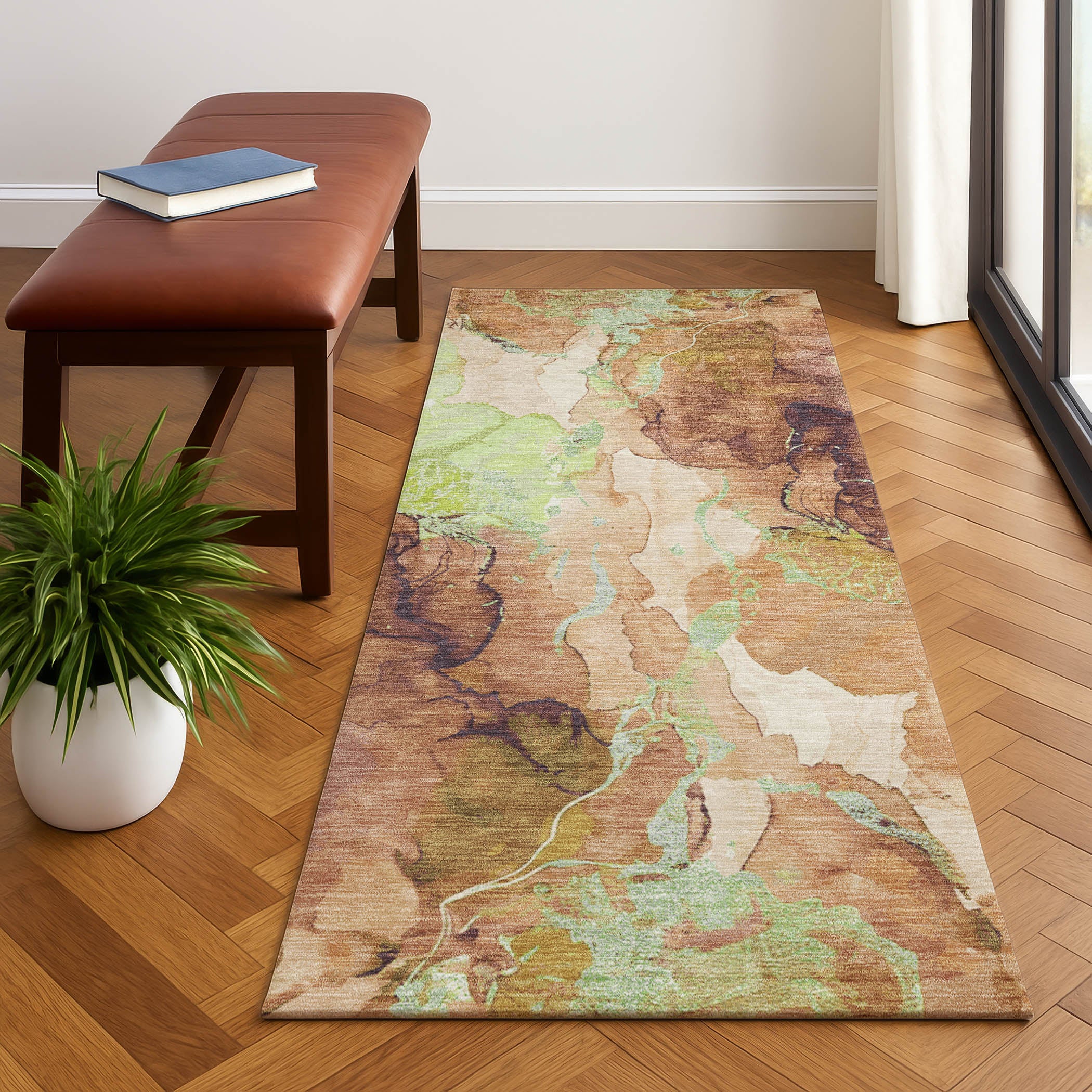 Montevideo Machine Washable Transitional Mocha Brown Rug 2'3" x 7'6" #shape_Runner
