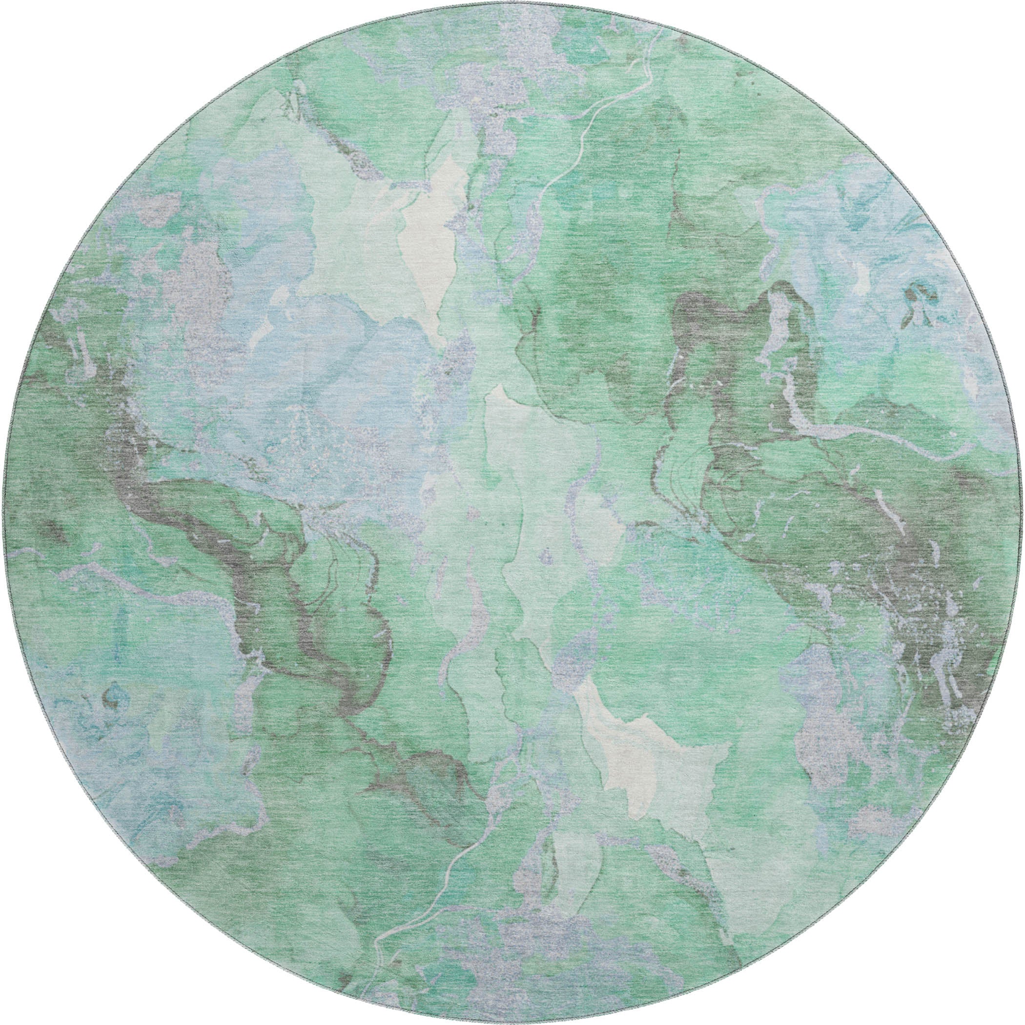 Montevideo Machine Washable Transitional Seafoam Blue Rug 8' x 8' #shape_Round