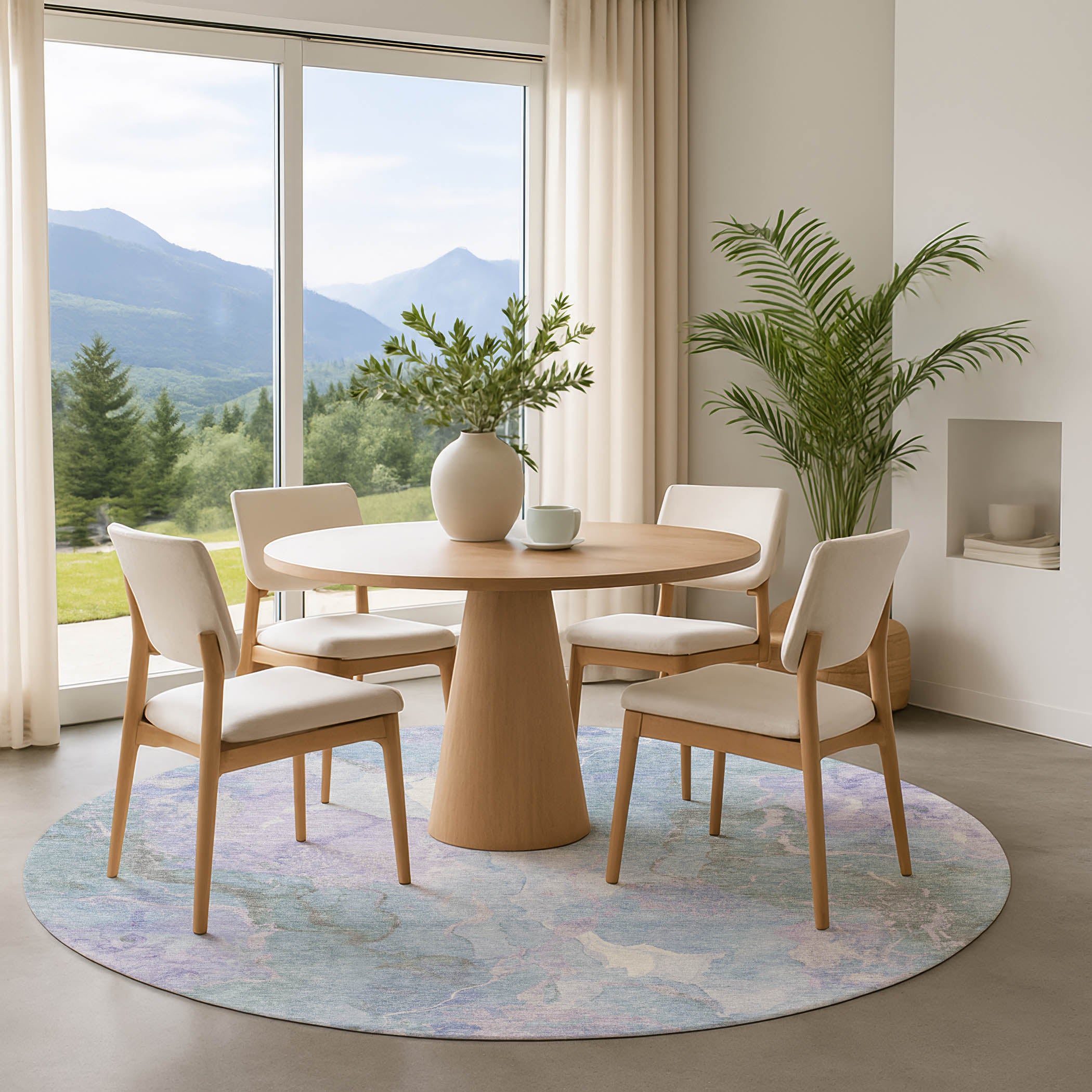 Montevideo Machine Washable Transitional Sky Blue Rug 8' x 8' #shape_Round