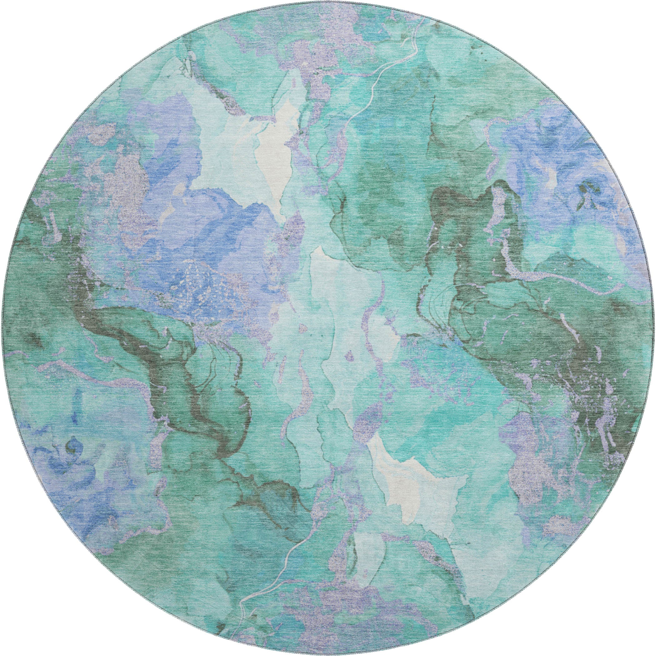 Montevideo Machine Washable Transitional Teal Rug 8' x 8' #shape_Round