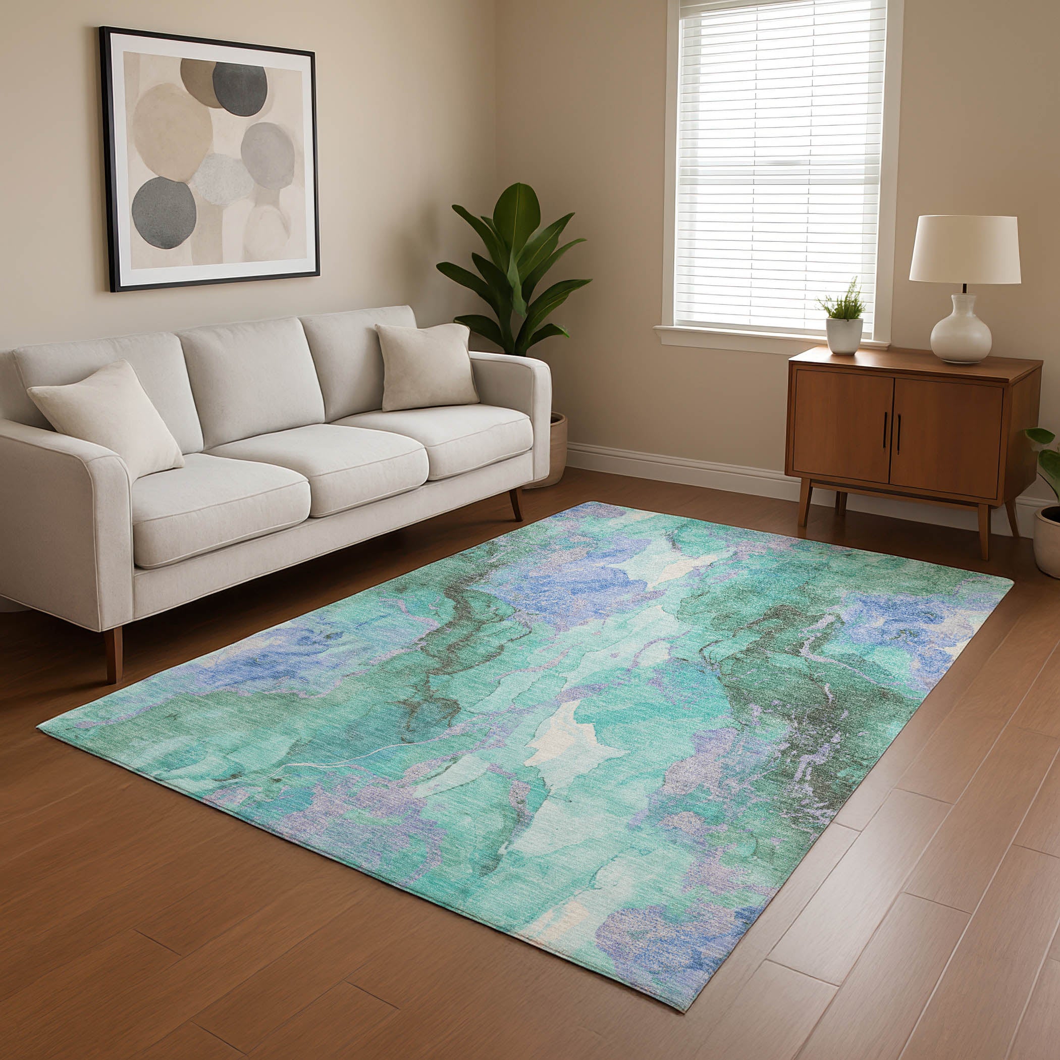 Montevideo Machine Washable Transitional Teal Rug 2'6" x 3'10" #shape_Rectangle