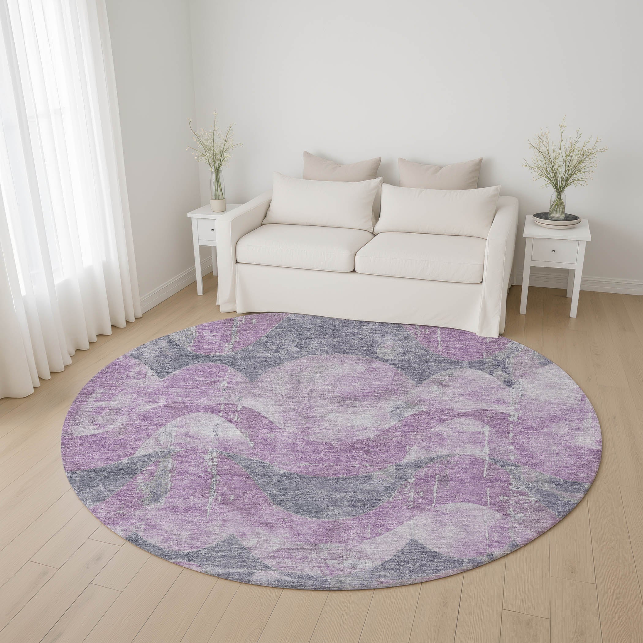 Sintra Machine Washable Transitional Lavender Purple Rug 8' x 8' #shape_Round