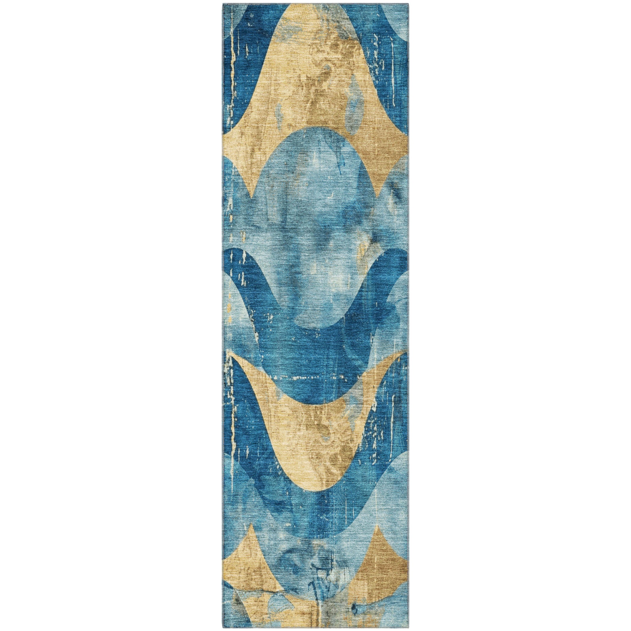 Sintra Machine Washable Transitional Teal Rug 2'3" x 7'6" #shape_Runner