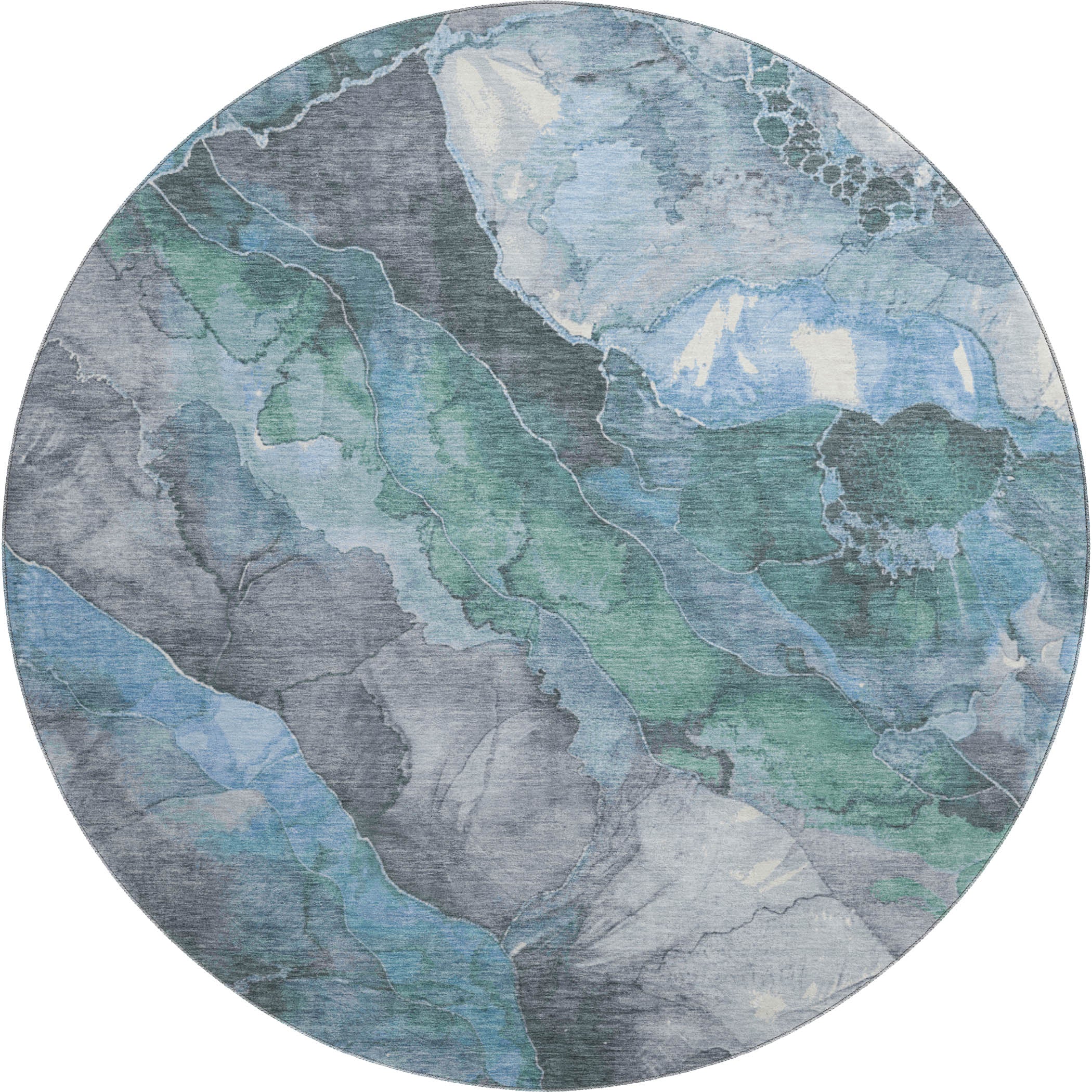 Lima Machine Washable Transitional Blue Rug 8' x 8' #shape_Round