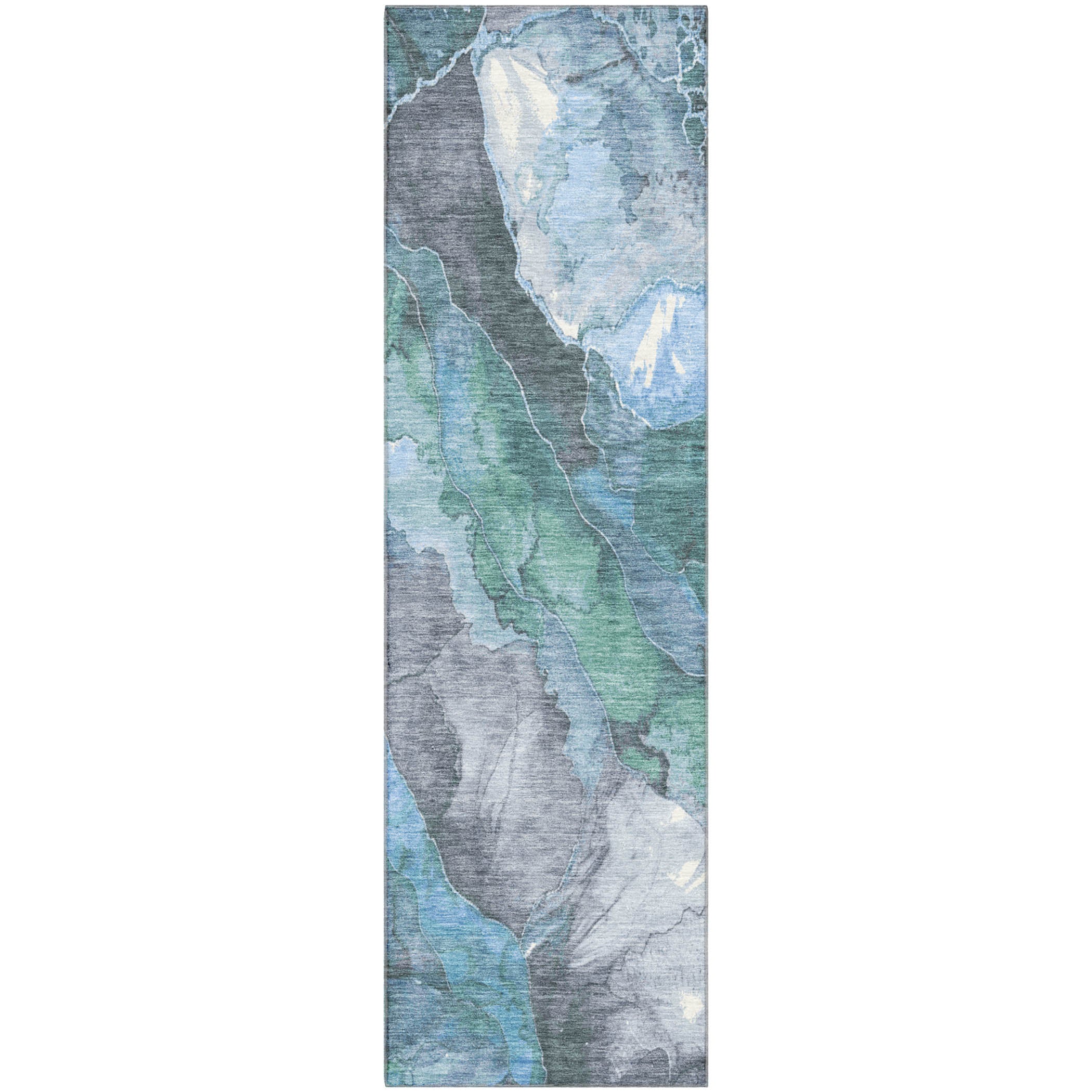 Lima Machine Washable Transitional Blue Rug 2'3" x 7'6" #shape_Runner