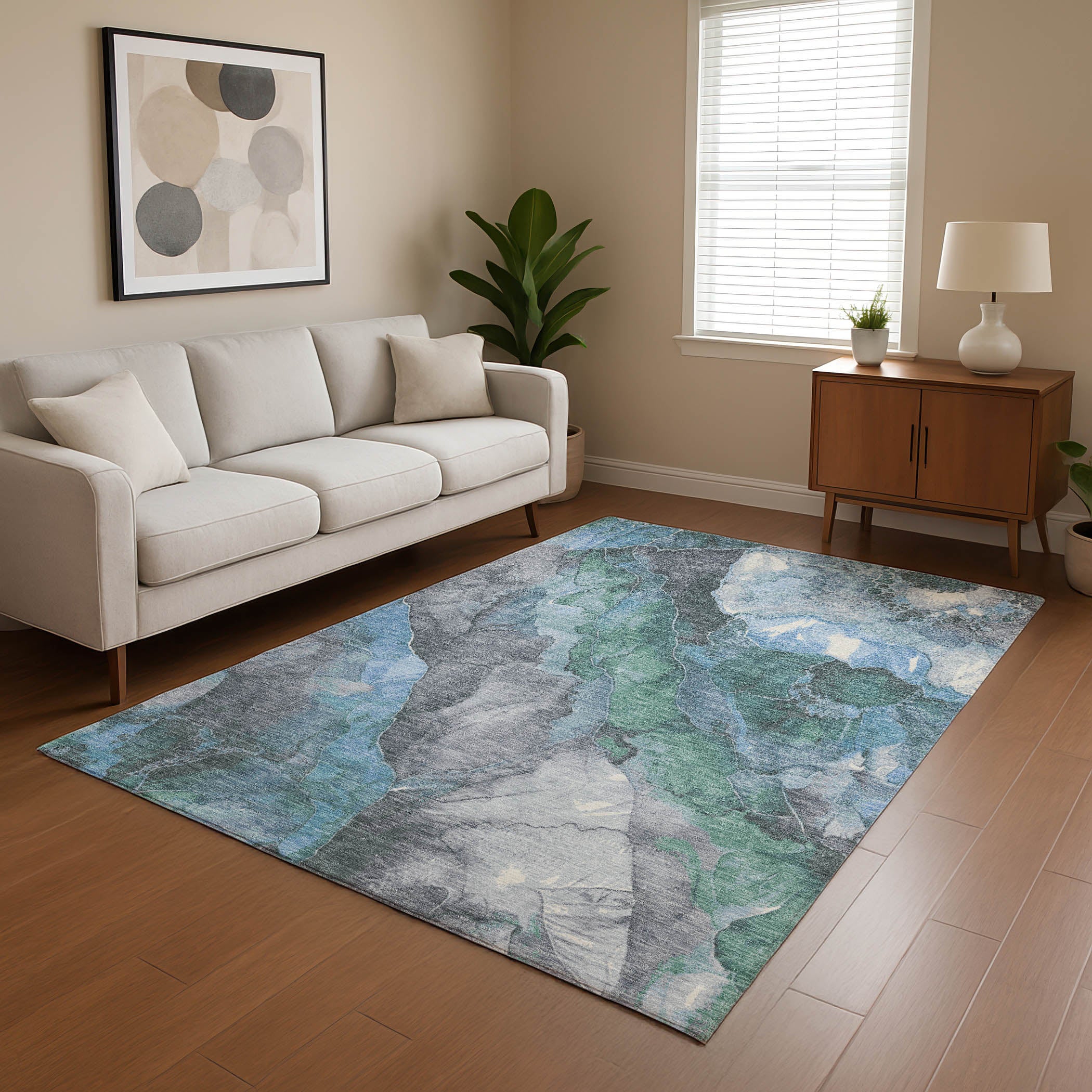 Lima Machine Washable Transitional Blue Rug 2'6" x 3'10" #shape_Rectangle