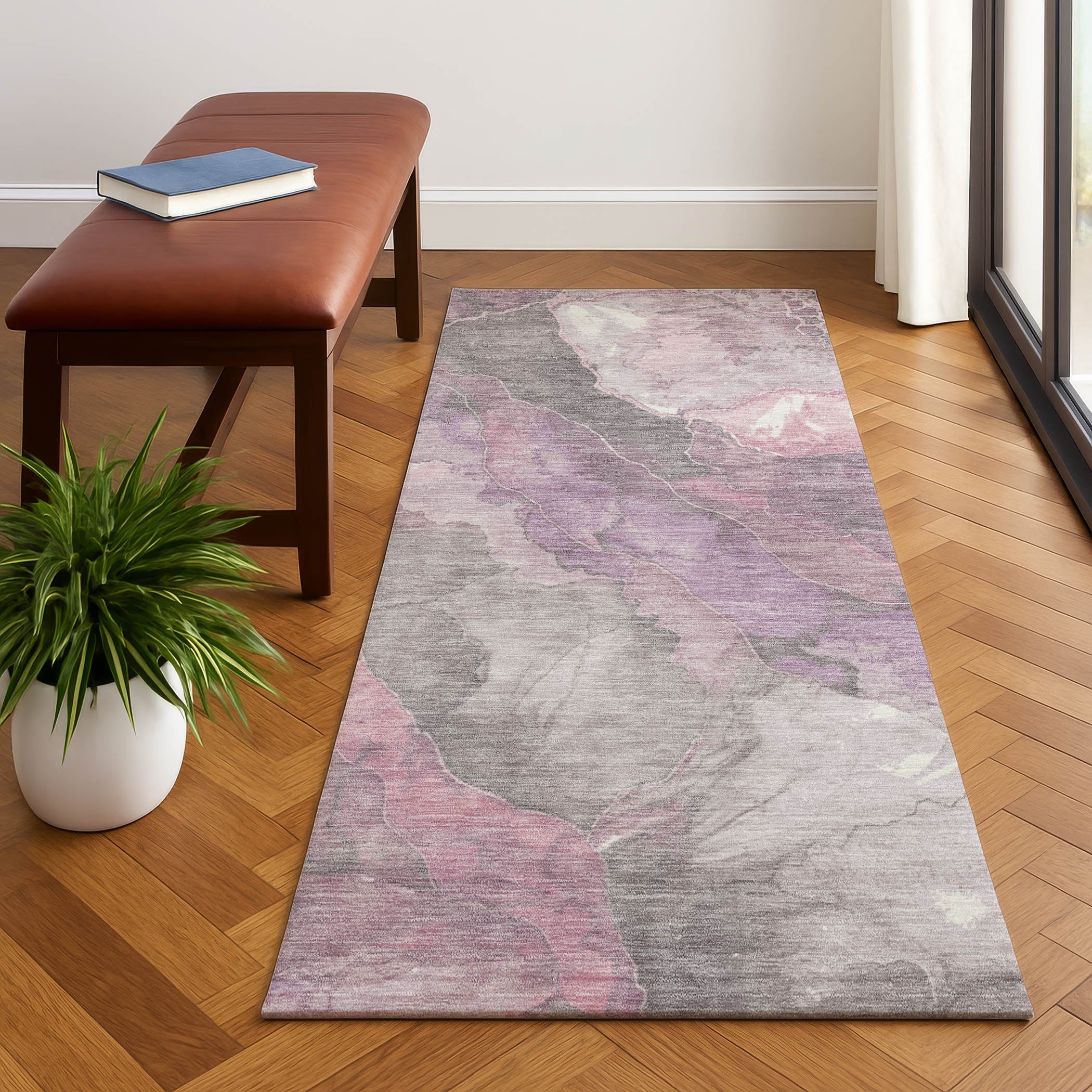 Lima Machine Washable Transitional Blush Pink Rug 2'3" x 7'6" #shape_Runner