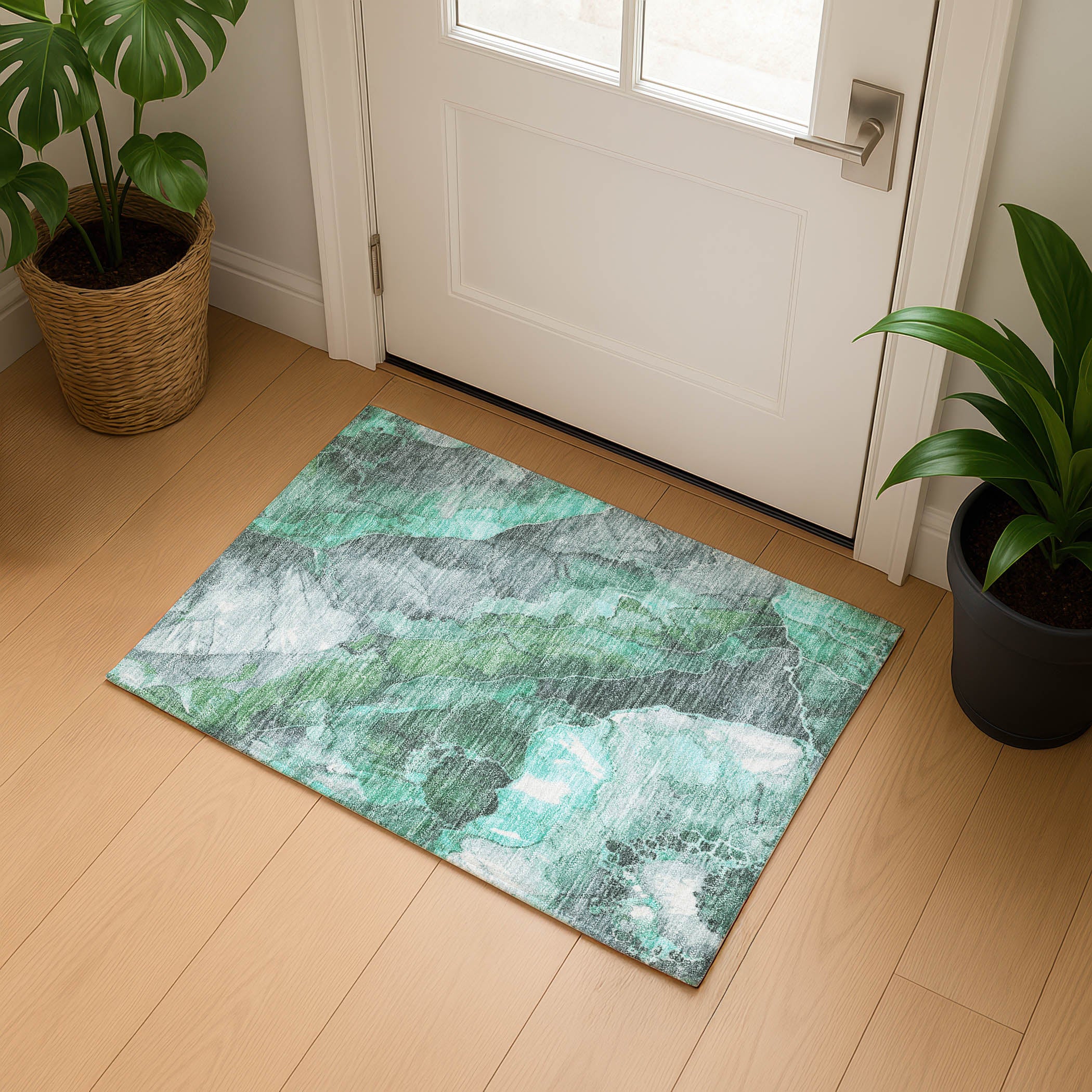 Lima Machine Washable Transitional Teal Rug 1'8" x 2'6" #shape_Rectangle