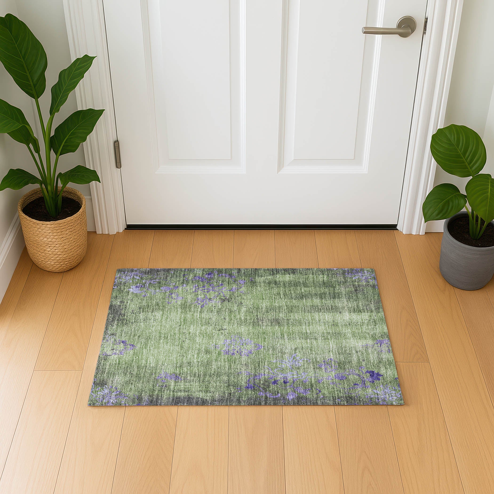 Queenstown Machine Washable Transitional Aloe Green Rug 1'8" x 2'6" #shape_Rectangle