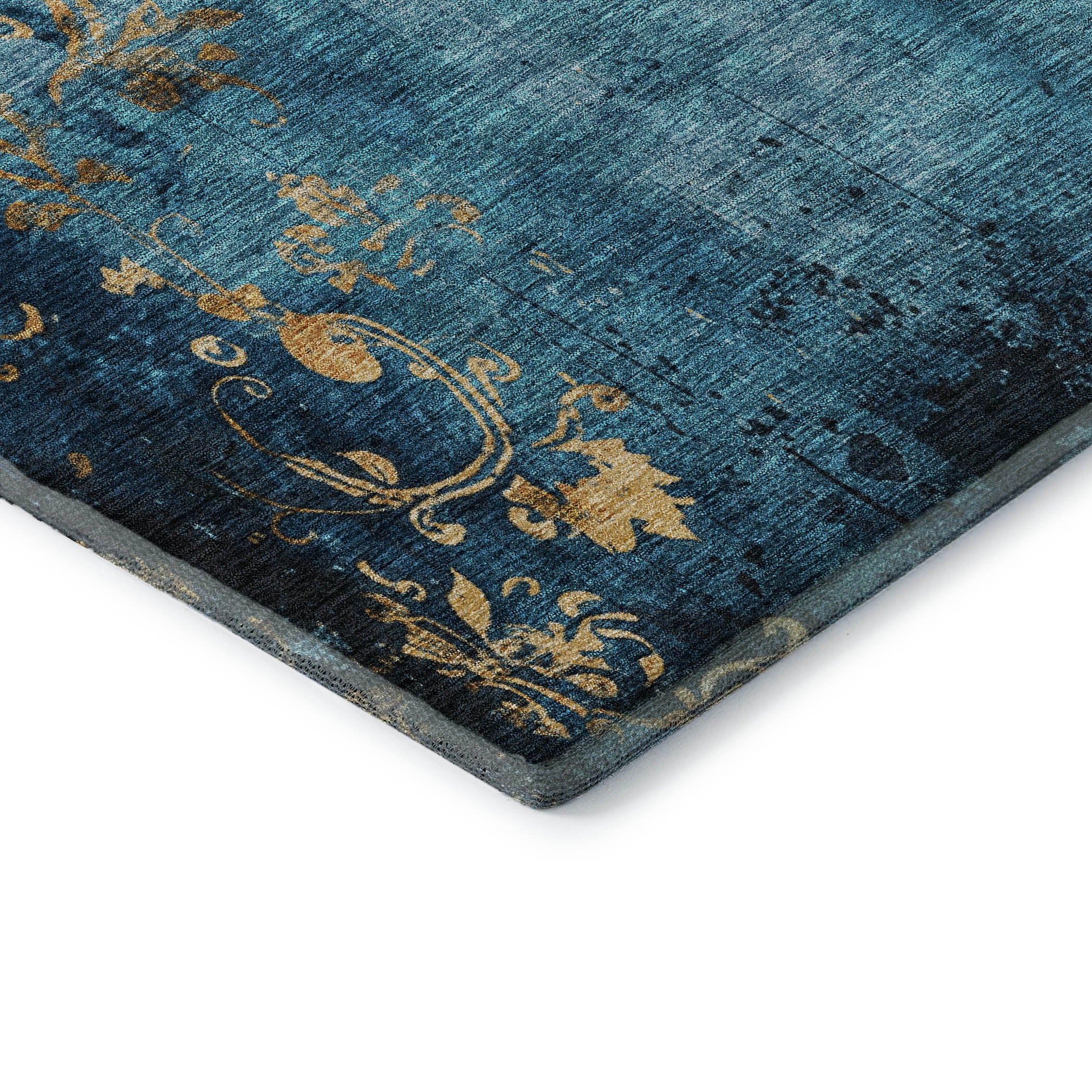 Queenstown Machine Washable Transitional Blue Rug 1'8" x 2'6" #shape_Rectangle