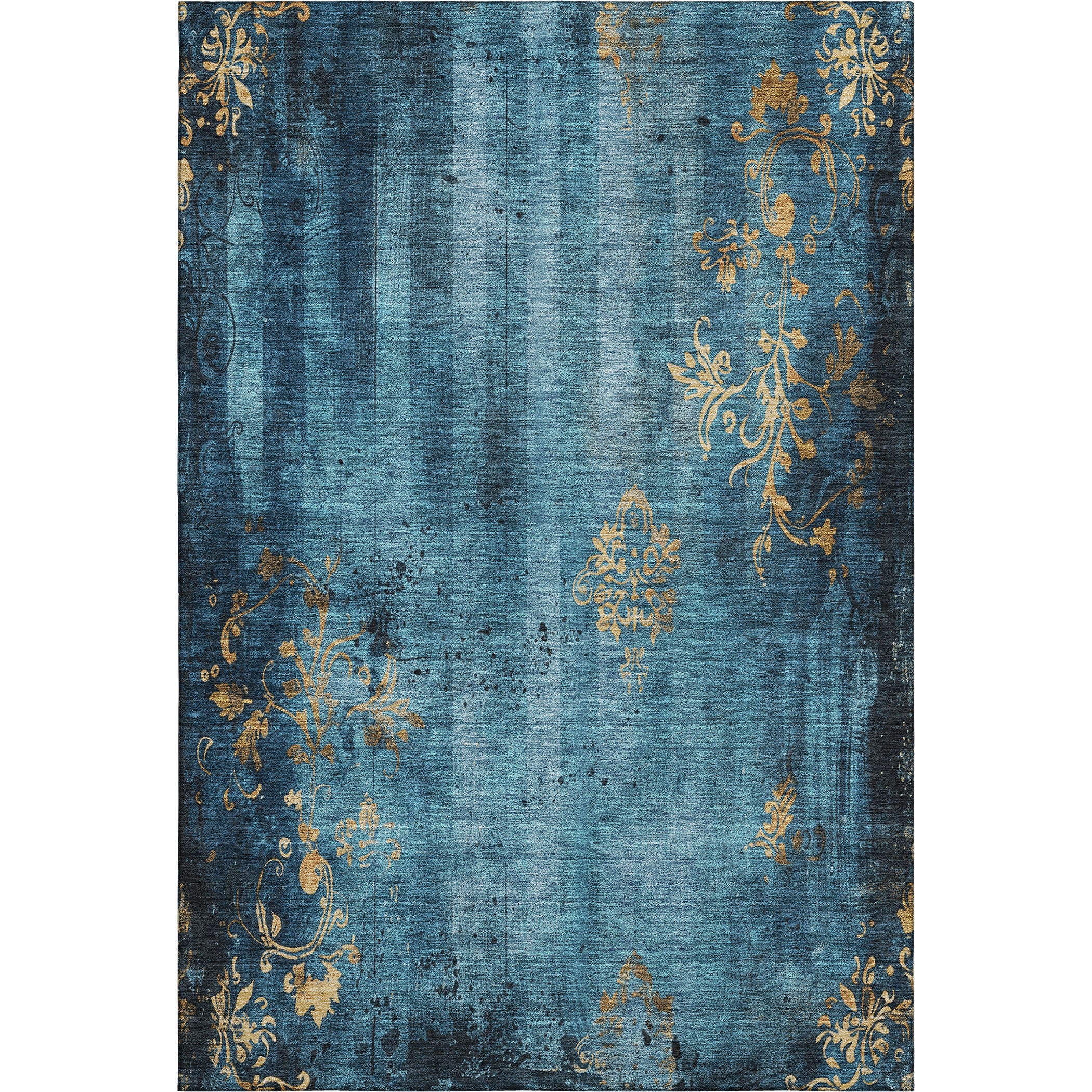 Queenstown Machine Washable Transitional Blue Rug 2'6" x 3'10" #shape_Rectangle