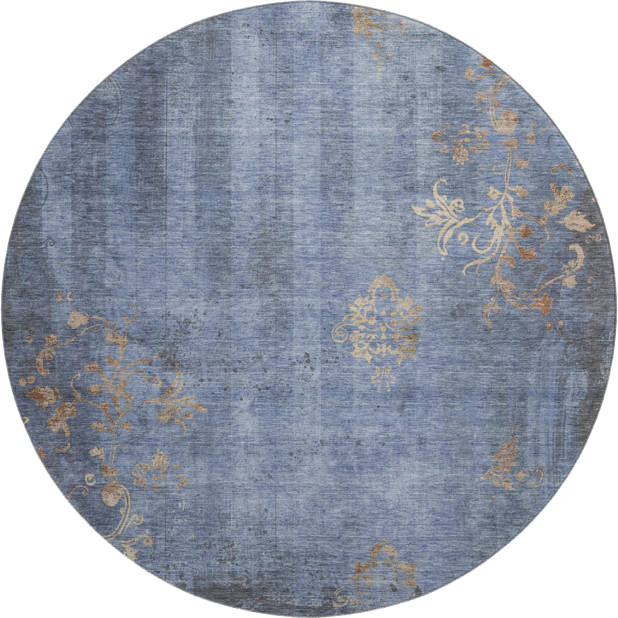 Queenstown Machine Washable Transitional Denim Blue Rug 8' x 8' #shape_Round