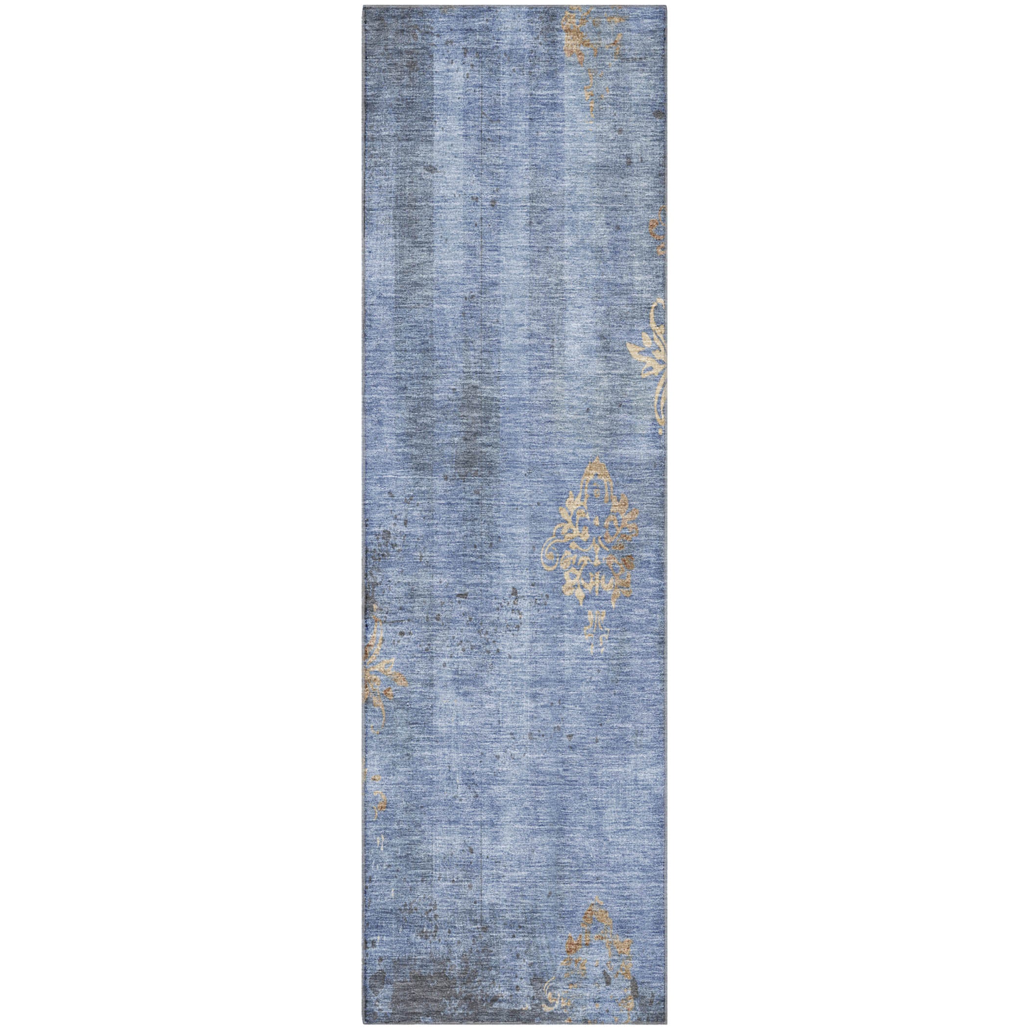 Queenstown Machine Washable Transitional Denim Blue Rug 2'3" x 7'6" #shape_Runner