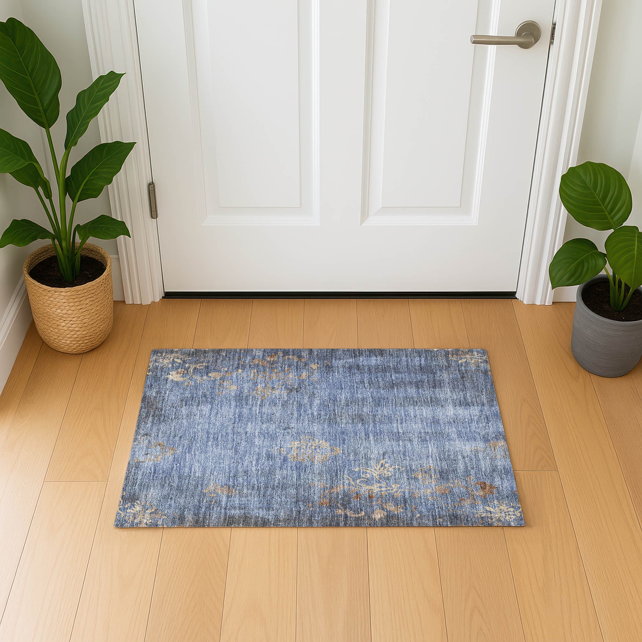 Queenstown Machine Washable Transitional Denim Blue Rug 1'8" x 2'6" #shape_Rectangle