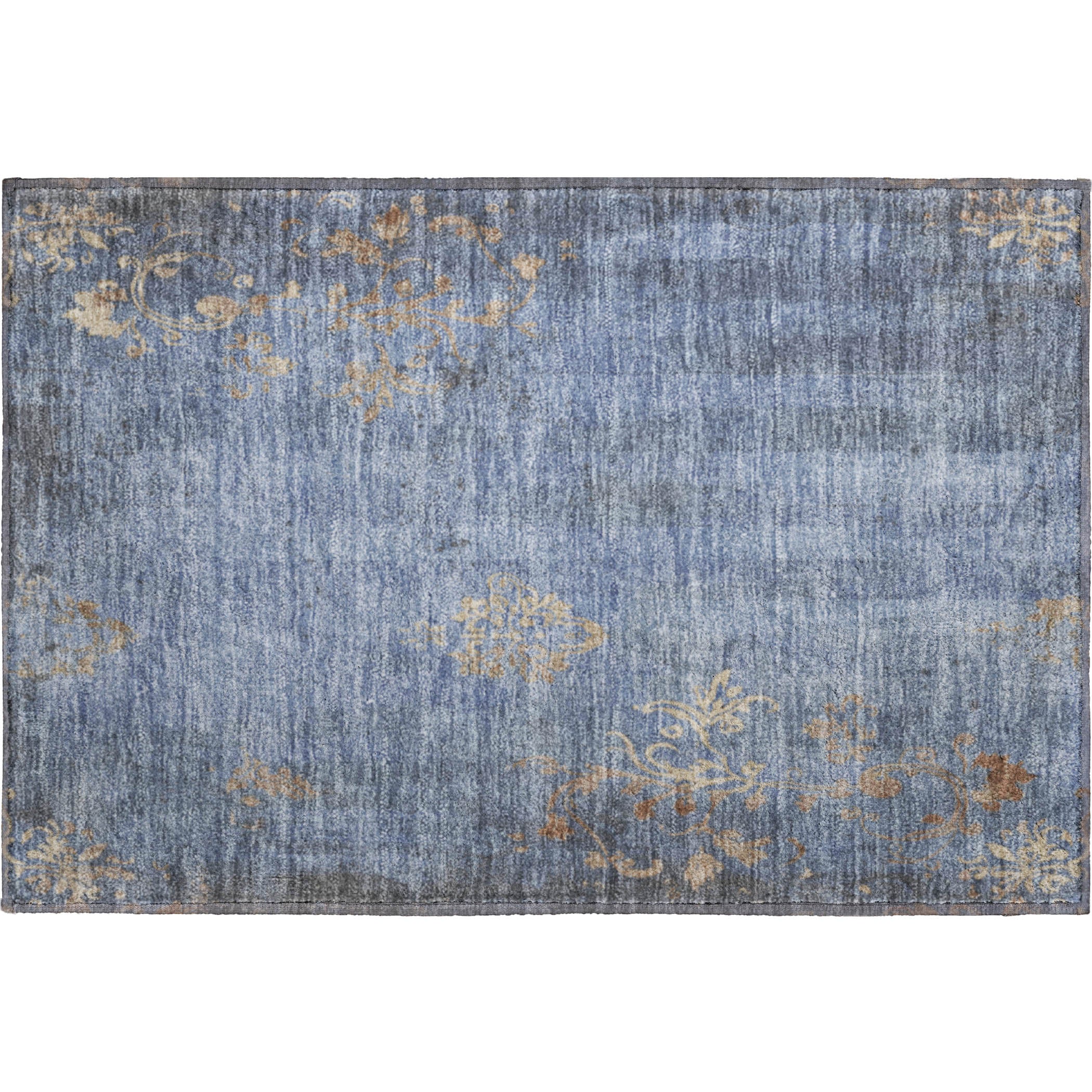 Queenstown Machine Washable Transitional Denim Blue Rug 1'8" x 2'6" #shape_Rectangle
